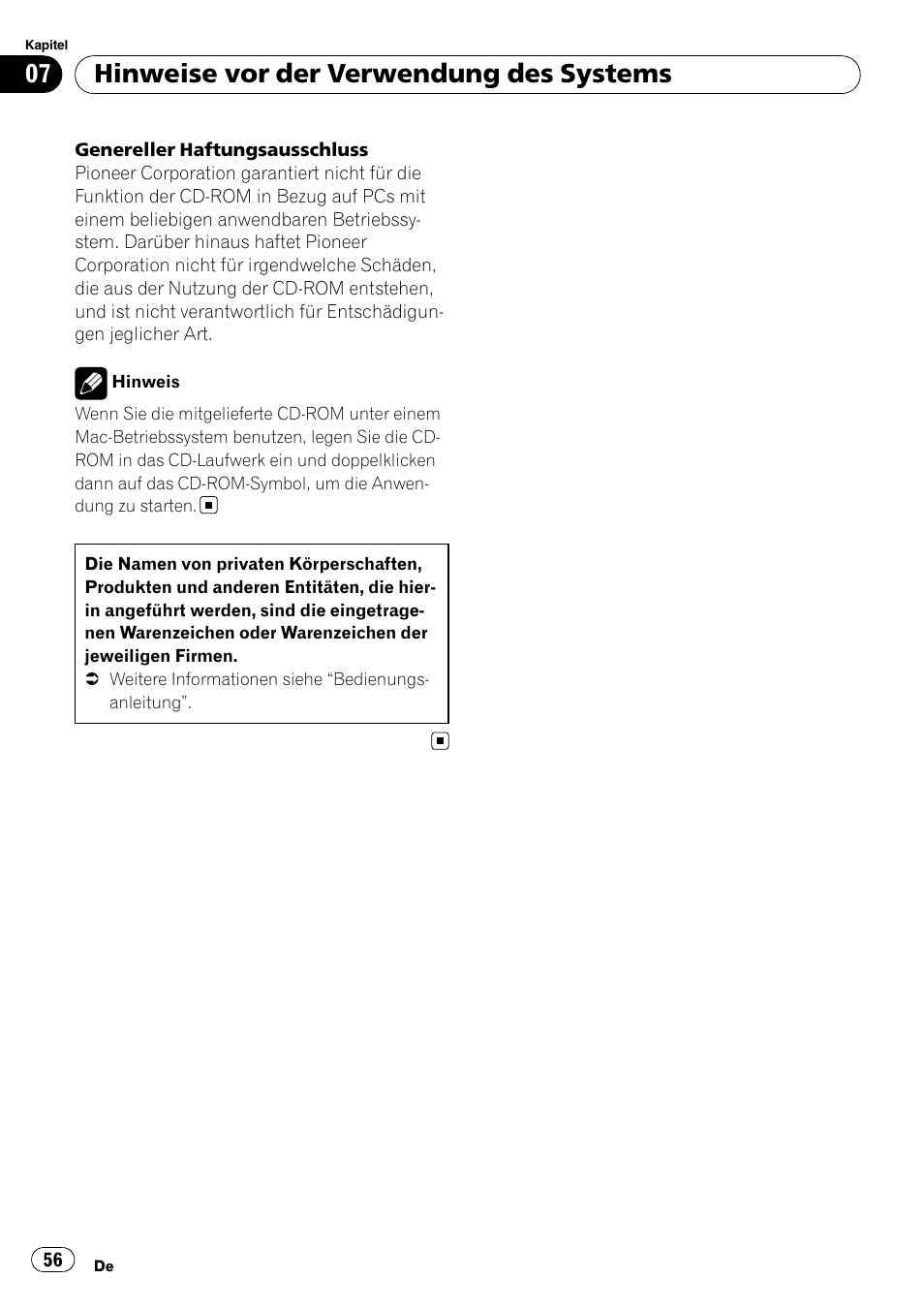 Hinweise vor der verwendung des systems | Pioneer AVIC-F9110BT User Manual | Page 56 / 108