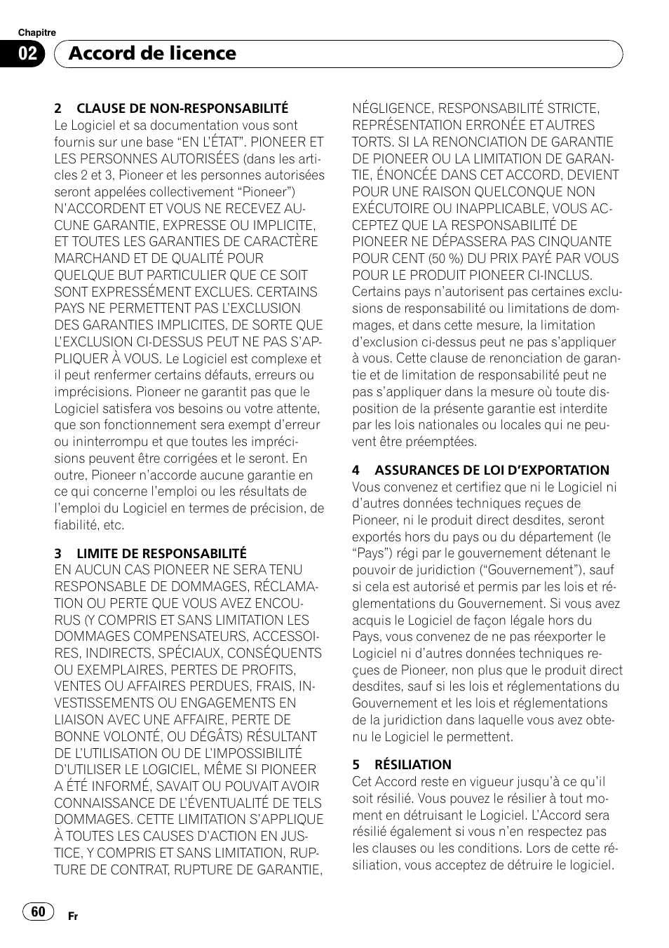 Accord de licence | Pioneer AVIC-F9110BT User Manual | Page 60 / 108