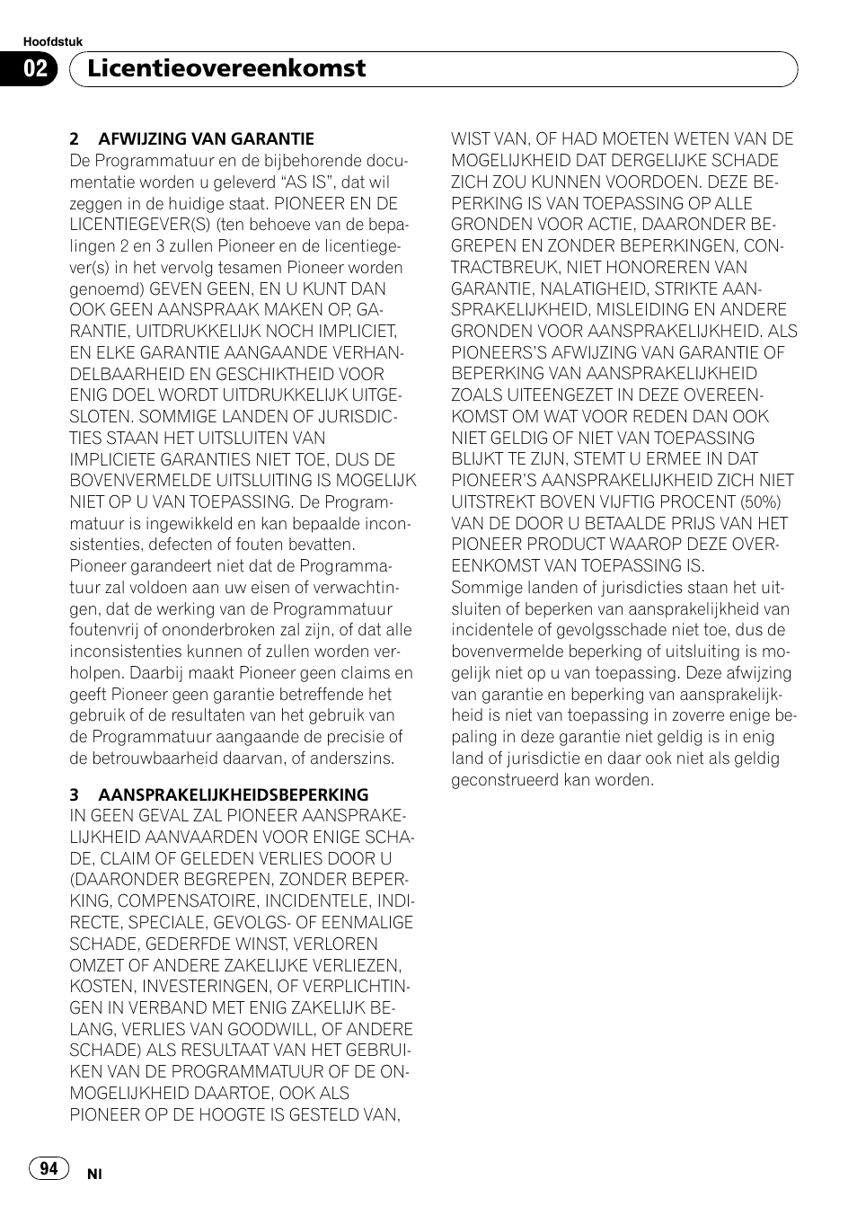 Licentieovereenkomst | Pioneer AVIC-F9110BT User Manual | Page 94 / 108