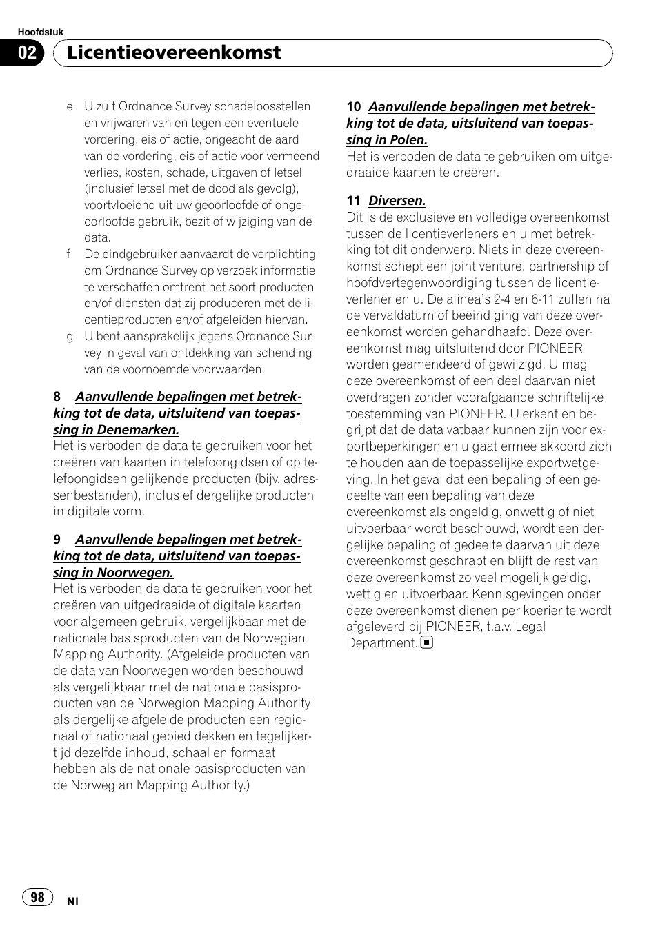 Licentieovereenkomst | Pioneer AVIC-F9110BT User Manual | Page 98 / 108
