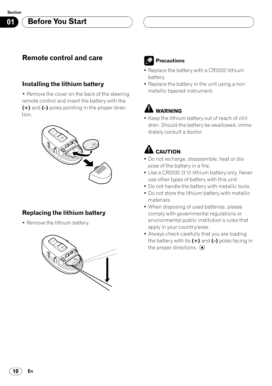 Remote control and care 10, Before you start, Remote control and care | Pioneer DEH-P8400MP User Manual | Page 10 / 132