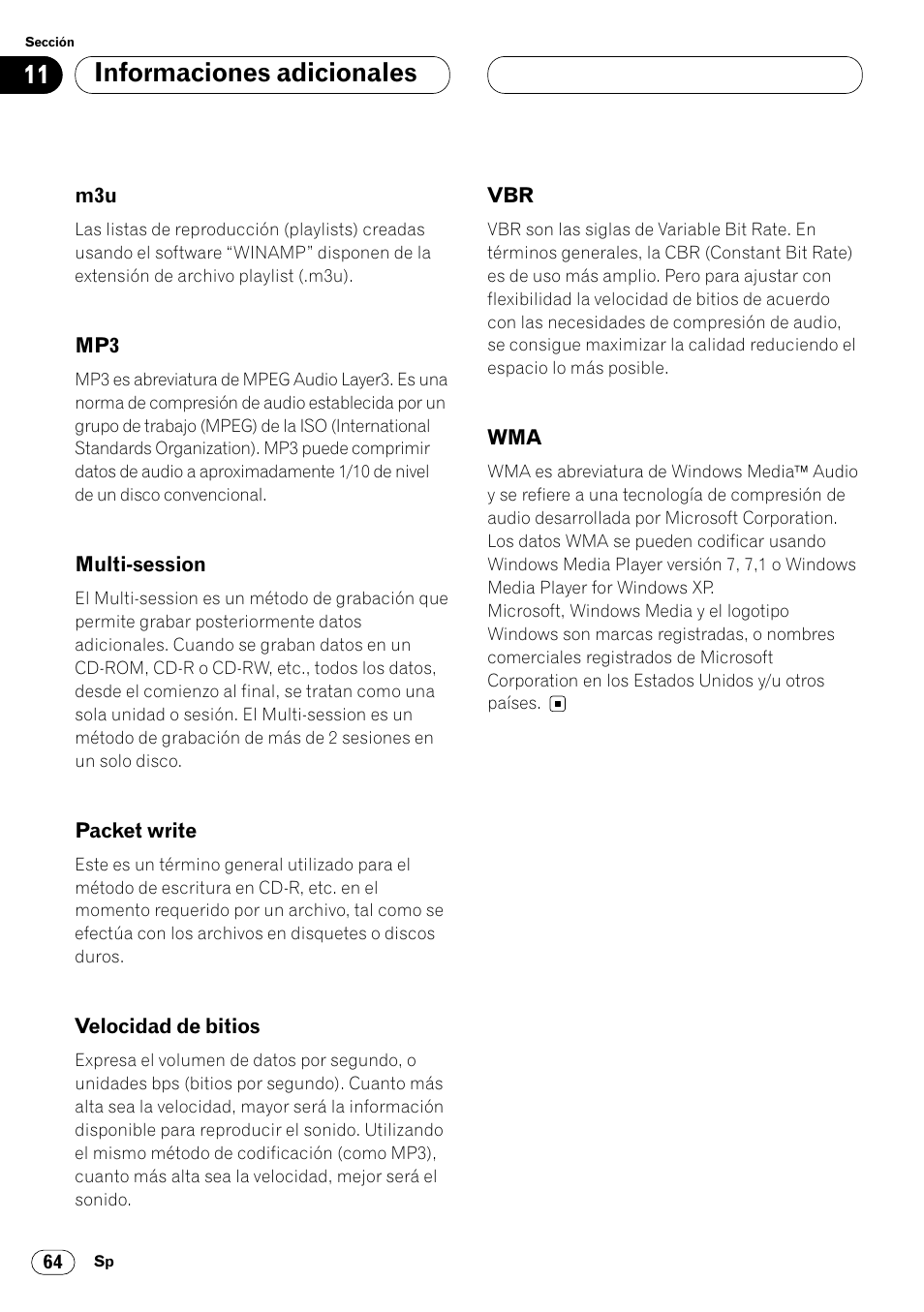 Informaciones adicionales | Pioneer DEH-P8400MP User Manual | Page 128 / 132