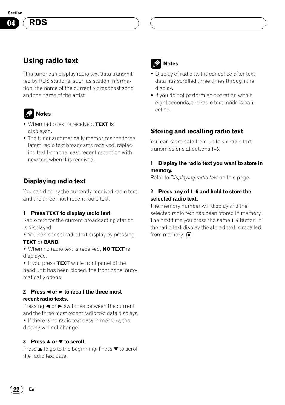 Using radio text 22, Using radio text | Pioneer DEH-P8400MP User Manual | Page 22 / 132