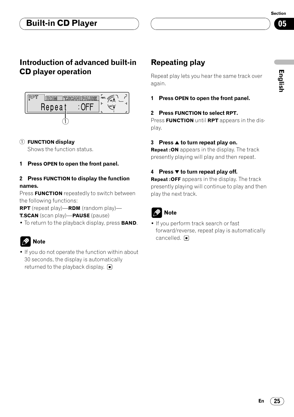 Introduction of advanced built-in cd player, Operation 25, Repeating play 25 | Built-in cd player, Repeating play | Pioneer DEH-P8400MP User Manual | Page 25 / 132