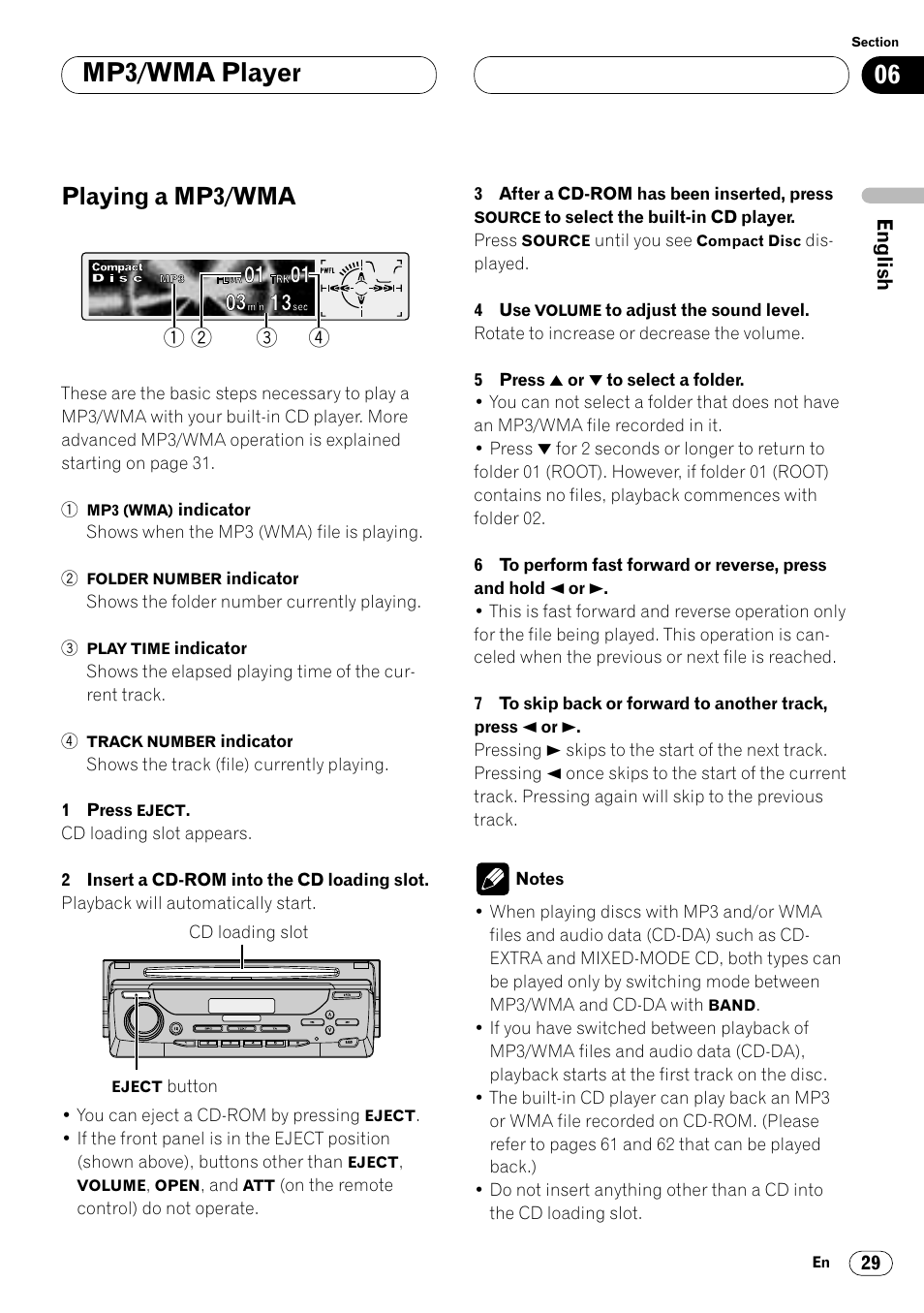 Playing a mp3/wma 29, Mp3/wma player, Playing a mp3/wma | Pioneer DEH-P8400MP User Manual | Page 29 / 132