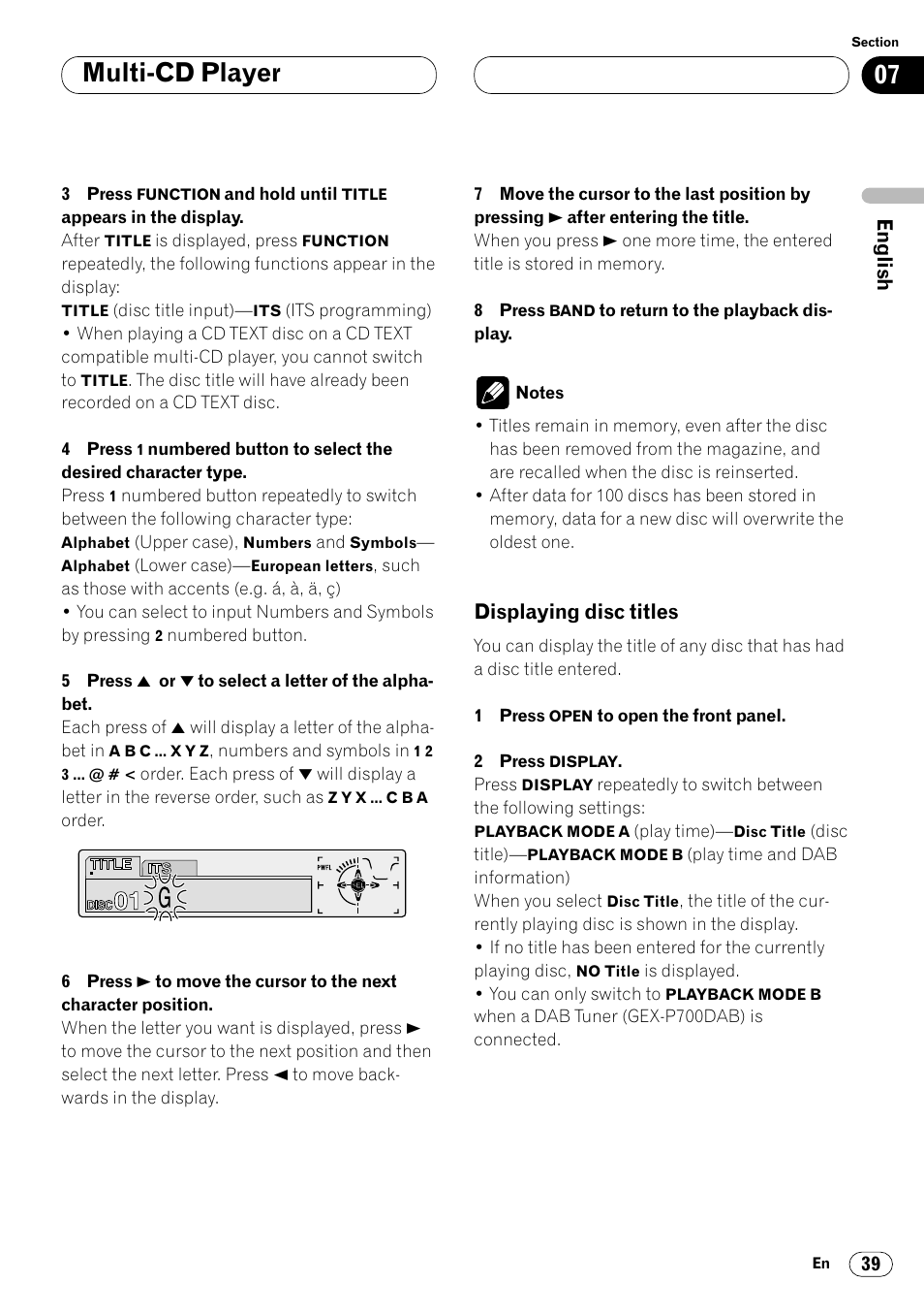 Displaying disc titles 39, Multi-cd player, Displaying disc titles | Pioneer DEH-P8400MP User Manual | Page 39 / 132