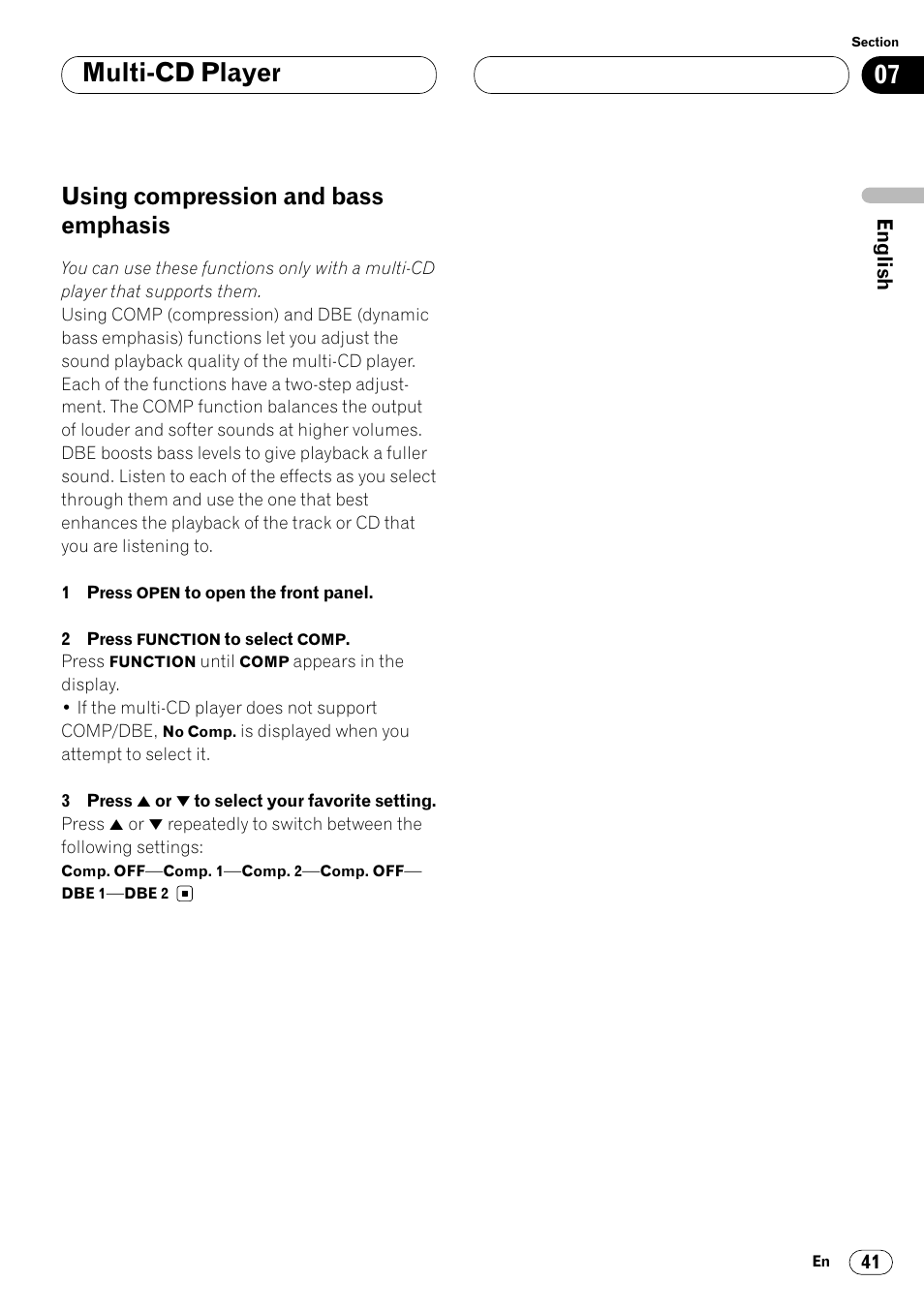 Using compression and bass emphasis 41, Multi-cd player, Using compression and bass emphasis | Pioneer DEH-P8400MP User Manual | Page 41 / 132