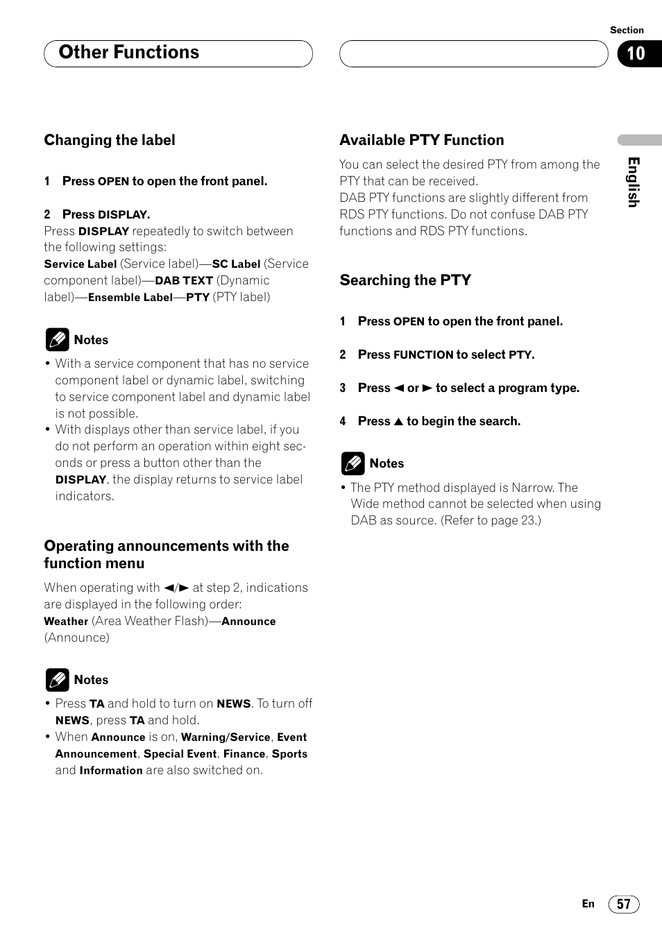 Function menu 57, Available pty function 57 • searching the pty 57, Other functions | Pioneer DEH-P8400MP User Manual | Page 57 / 132