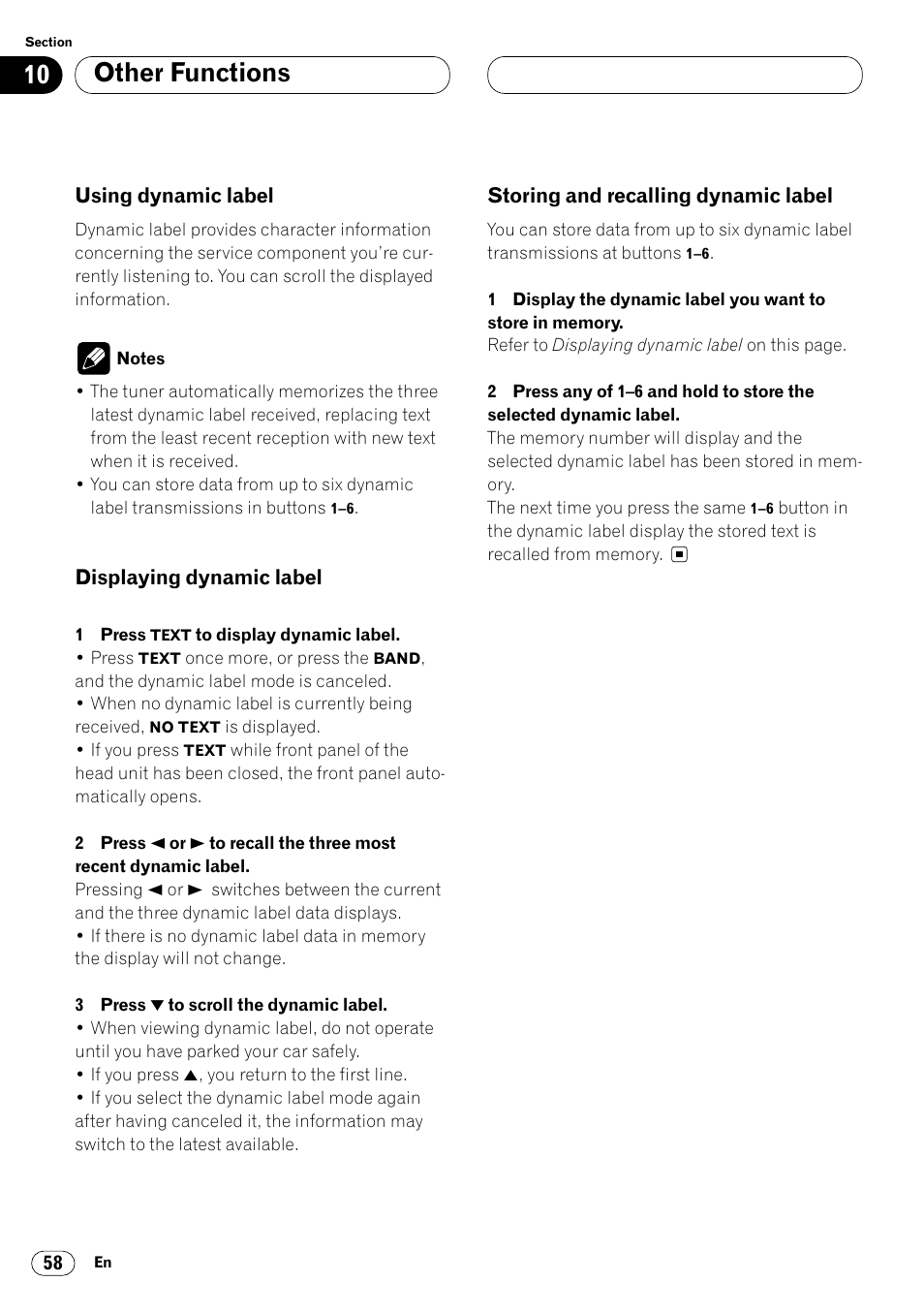 Dynamic label 58, Other functions | Pioneer DEH-P8400MP User Manual | Page 58 / 132