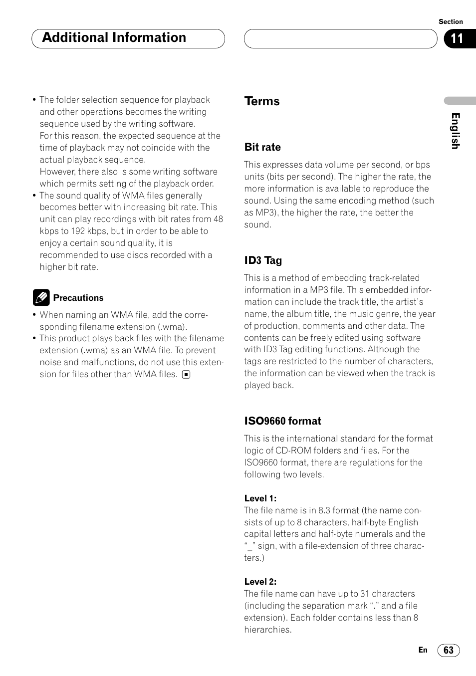 Terms 63, Additional information, Terms | Pioneer DEH-P8400MP User Manual | Page 63 / 132