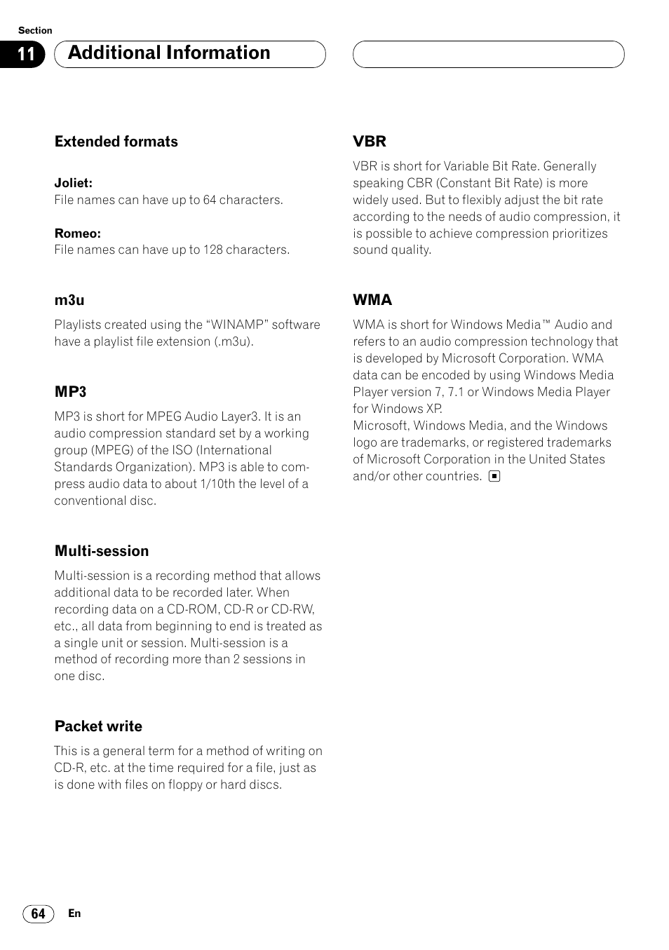 Additional information | Pioneer DEH-P8400MP User Manual | Page 64 / 132