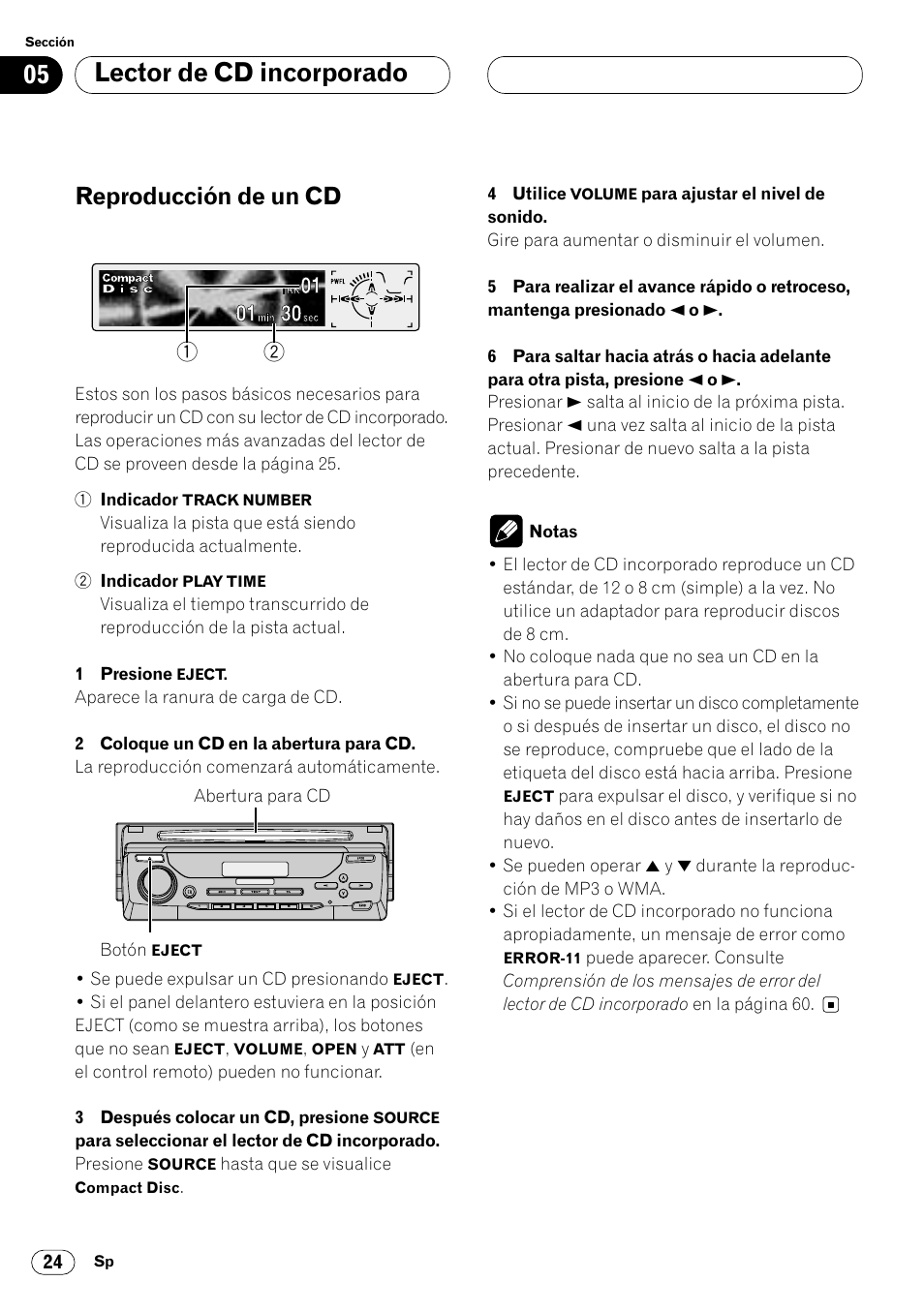 Reproducción de un cd 24, Lector de cd incorporado, Reproducción de un cd | Pioneer DEH-P8400MP User Manual | Page 88 / 132