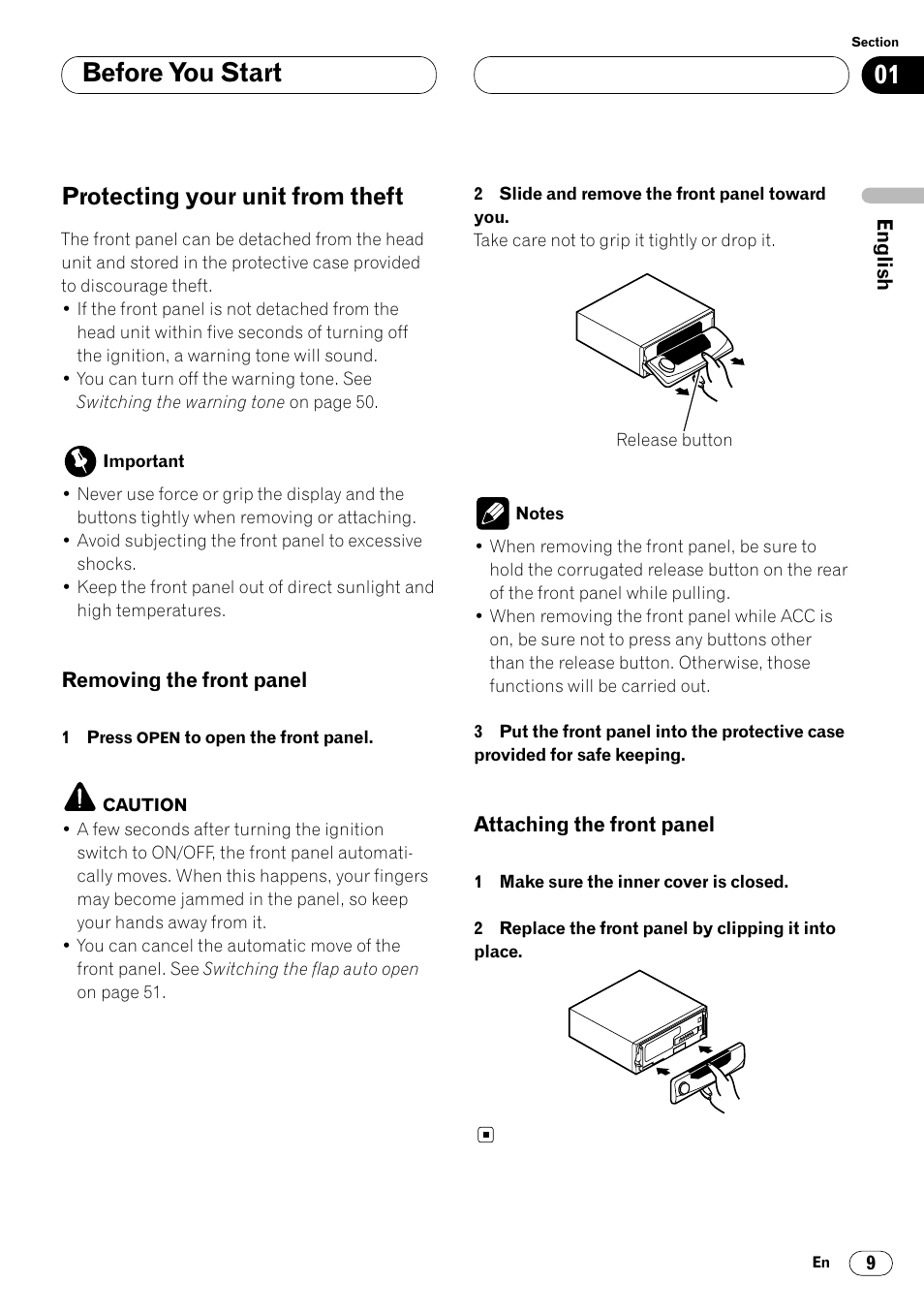 Protecting your unit from theft 9, Before you start, Protecting your unit from theft | Pioneer DEH-P8400MP User Manual | Page 9 / 132