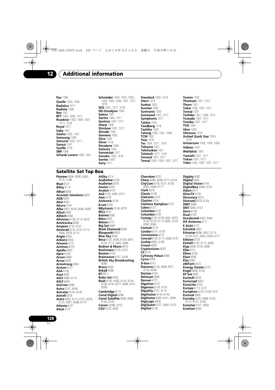 Satellite set top box, Additional information 12 | Pioneer VSX-920-K User Manual | Page 128 / 400