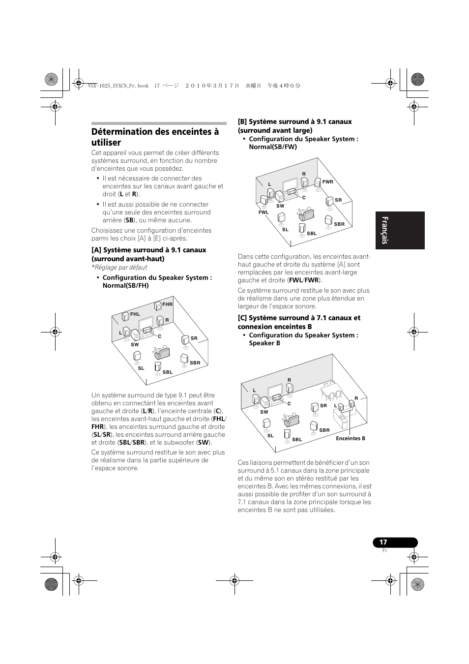 Détermination des enceintes à utiliser, Réglage par défaut | Pioneer VSX-920-K User Manual | Page 149 / 400