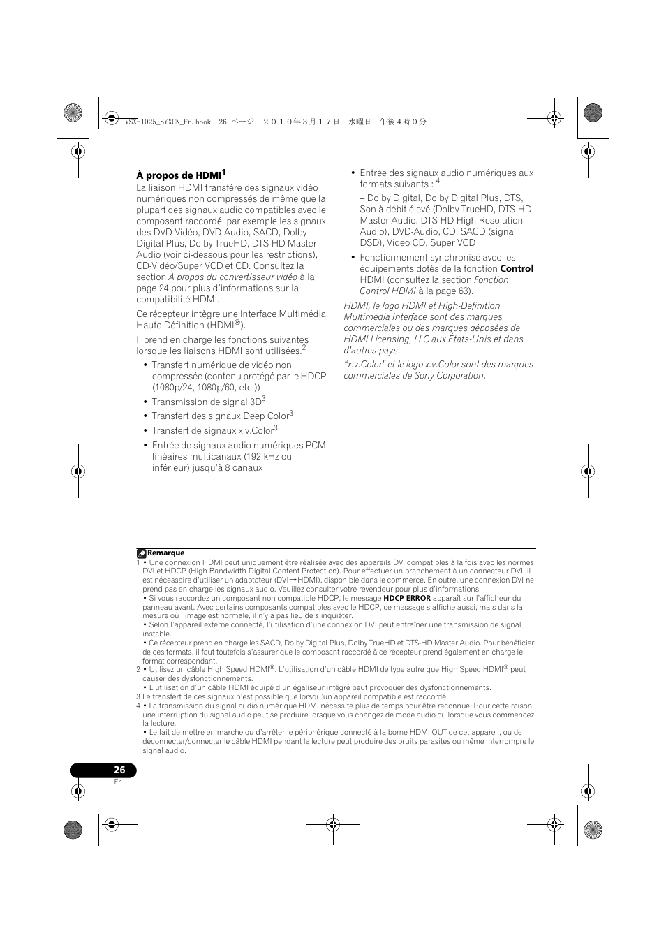 À propos de hdmi | Pioneer VSX-920-K User Manual | Page 158 / 400