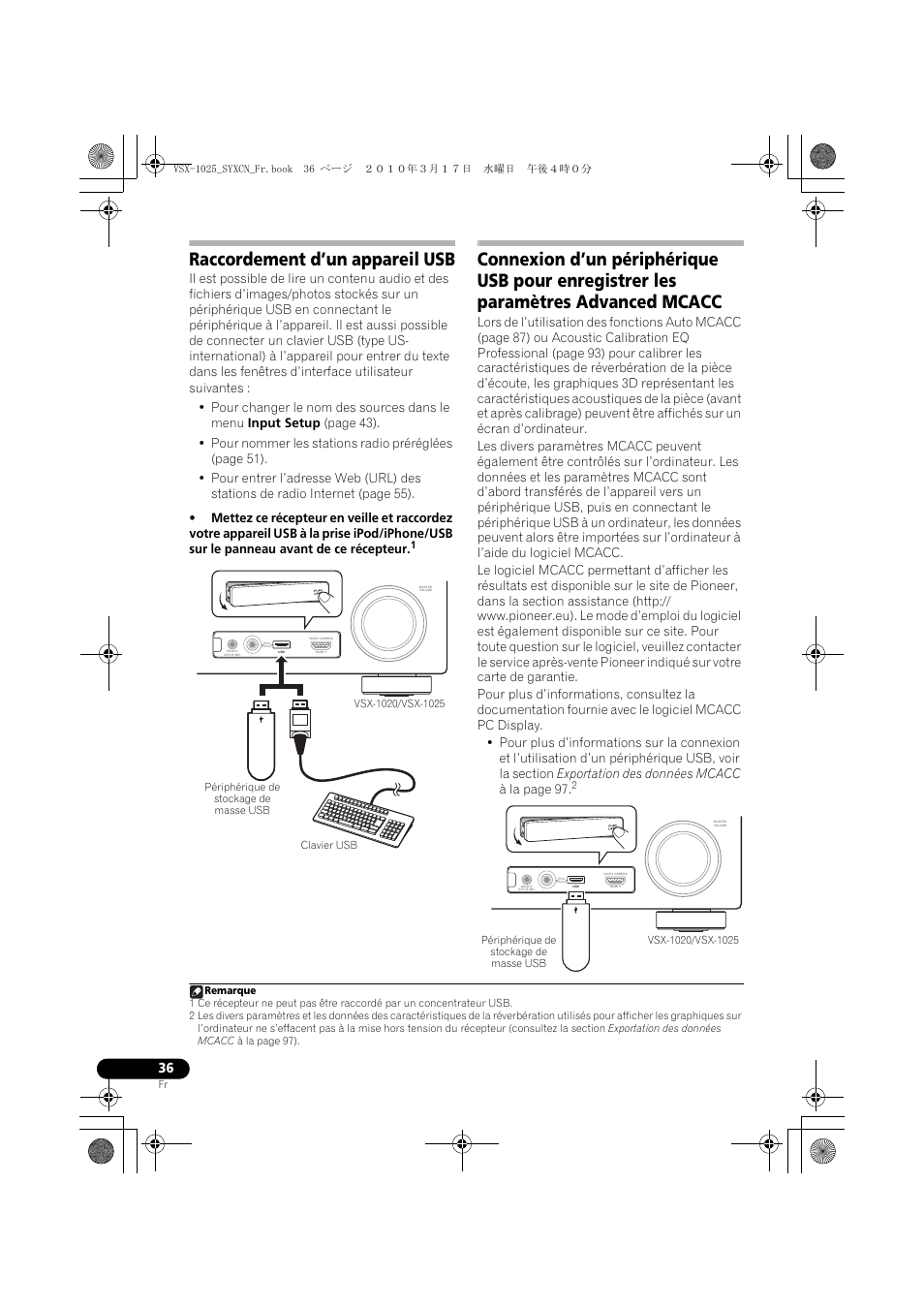 Raccordement d’un appareil usb, Périphérique de stockage de masse usb | Pioneer VSX-920-K User Manual | Page 168 / 400