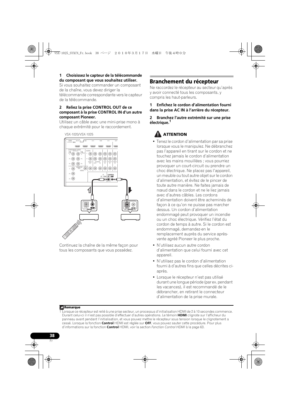 Branchement du récepteur, Attention | Pioneer VSX-920-K User Manual | Page 170 / 400