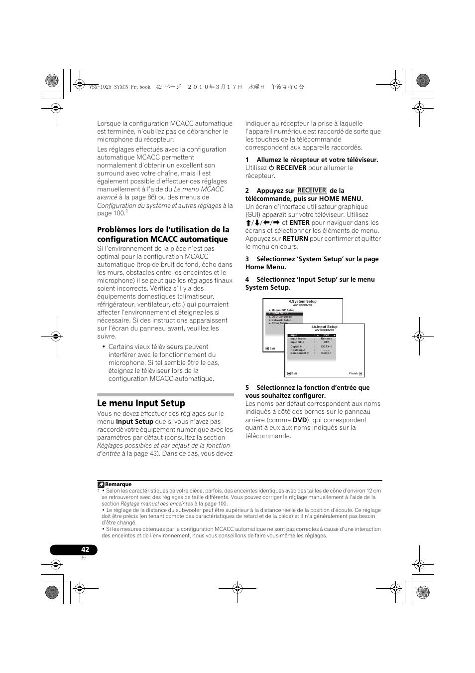Le menu input setup, 1 allumez le récepteur et votre téléviseur | Pioneer VSX-920-K User Manual | Page 174 / 400