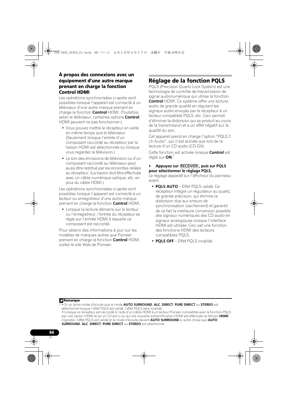 Réglage de la fonction pqls | Pioneer VSX-920-K User Manual | Page 198 / 400