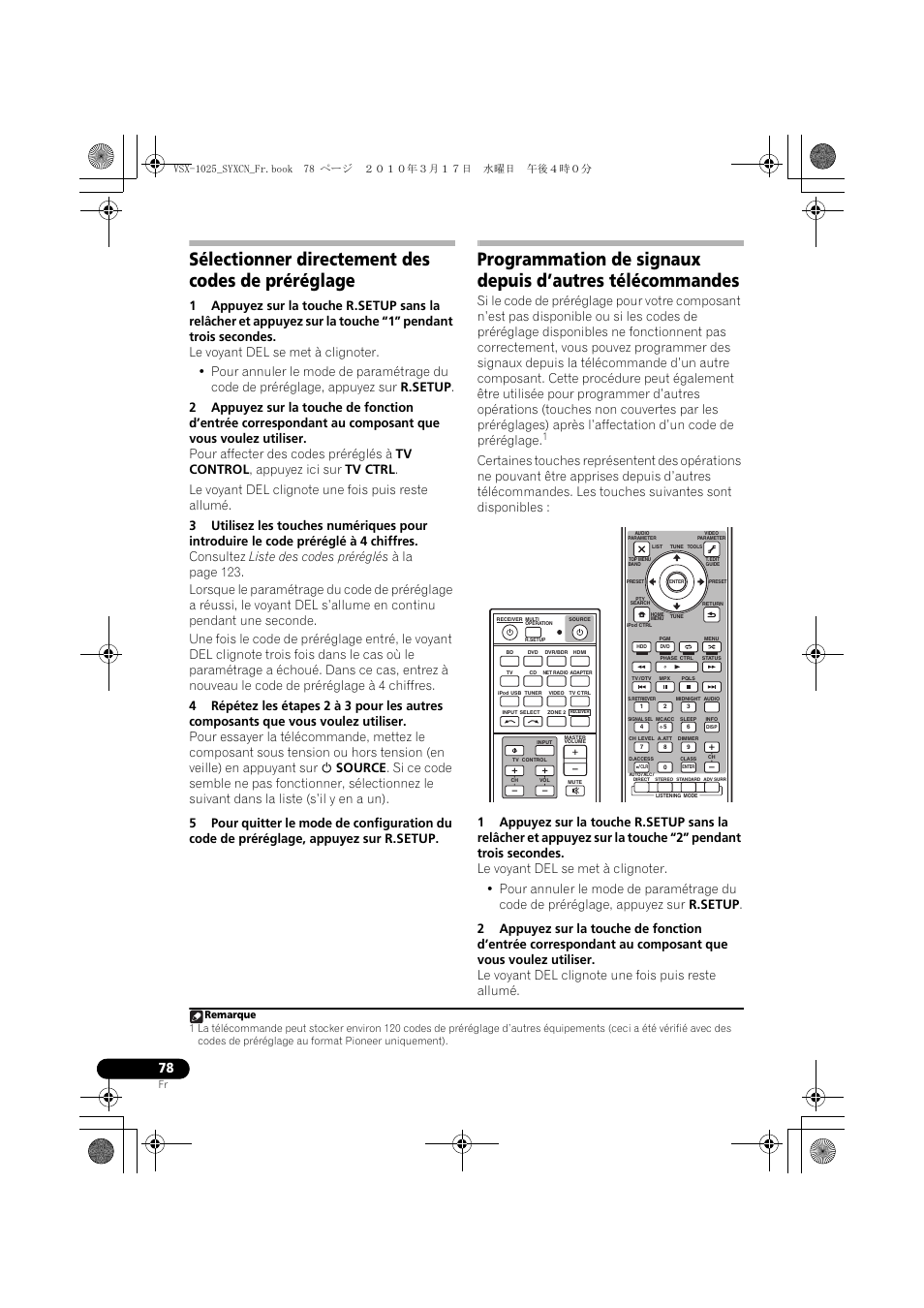 Sélectionner directement des codes de préréglage | Pioneer VSX-920-K User Manual | Page 210 / 400