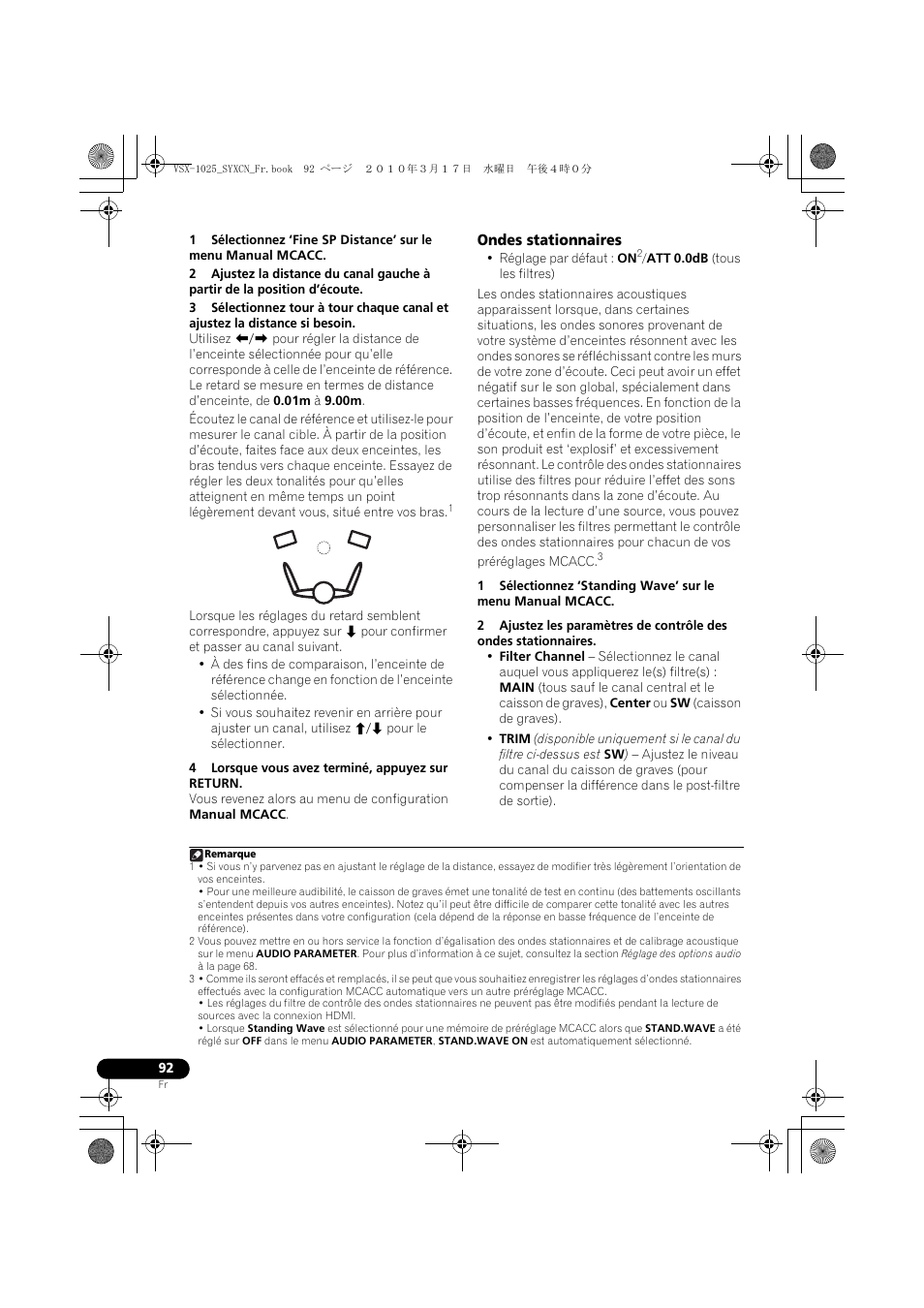 4 lorsque vous avez terminé, appuyez sur return, Ondes stationnaires | Pioneer VSX-920-K User Manual | Page 224 / 400