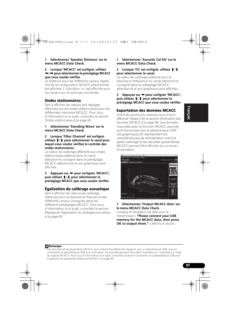 Ondes stationnaires, Égalisation du calibrage acoustique, Exportation des données mcacc | Pioneer VSX-920-K User Manual | Page 229 / 400