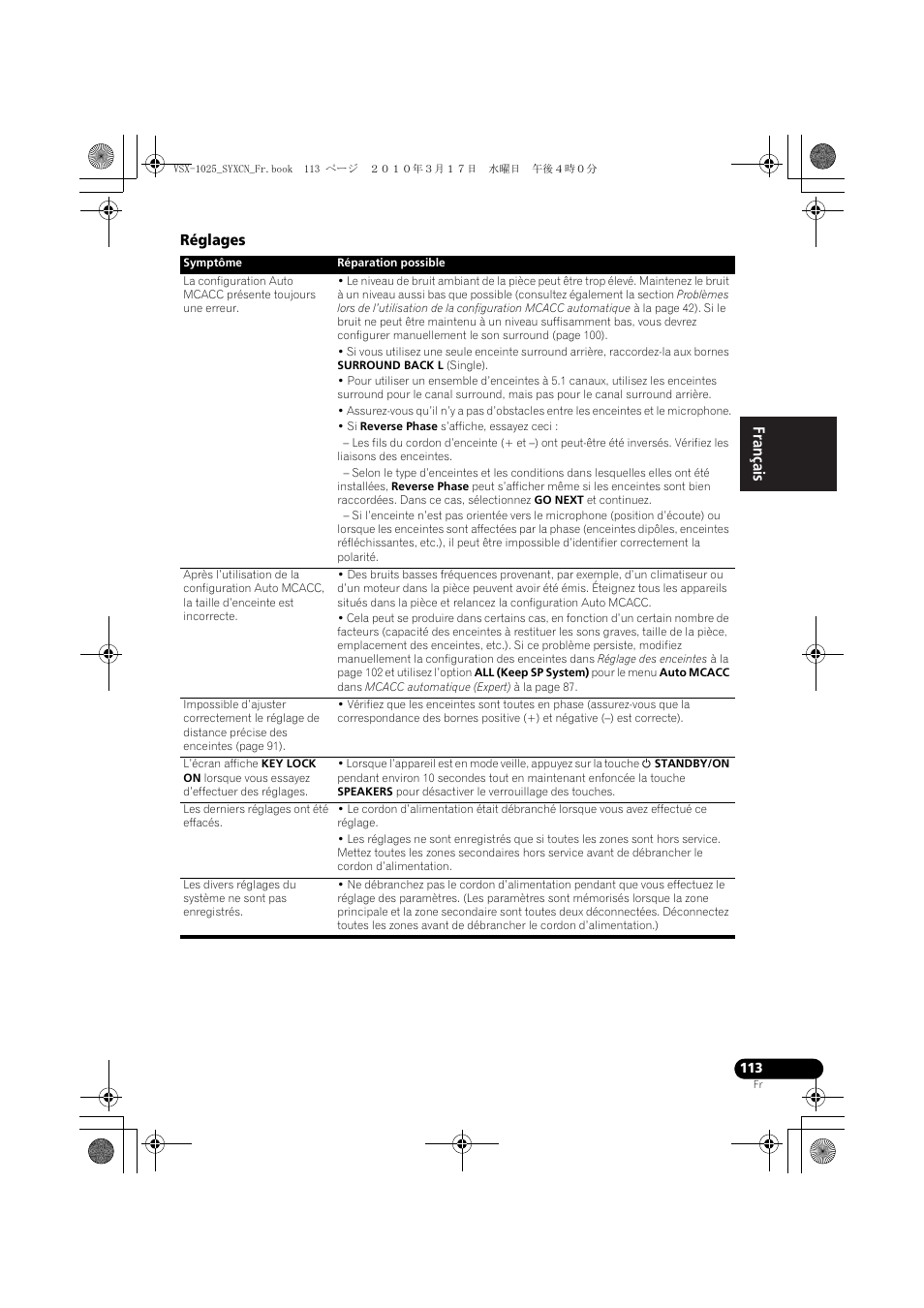 Réglages | Pioneer VSX-920-K User Manual | Page 245 / 400