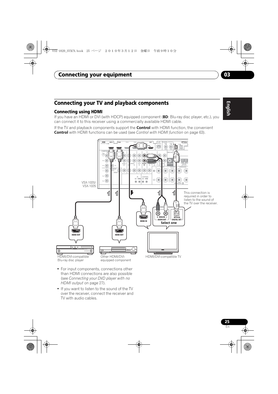 Connecting your tv and playback components, Connecting using hdmi, Connecting your equipment 03 | Pioneer VSX-920-K User Manual | Page 25 / 400