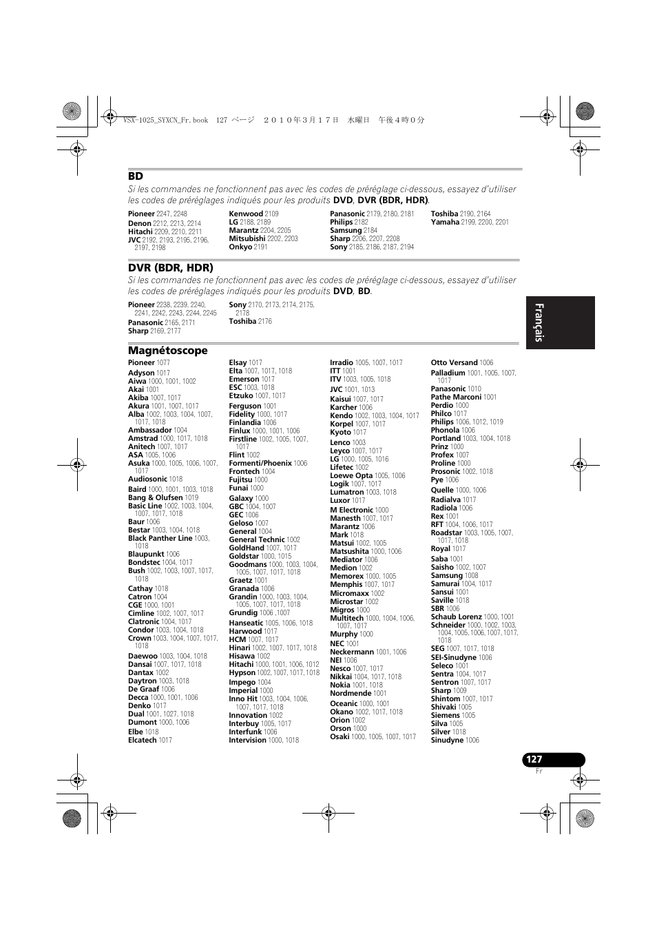 Dvr (bdr, hdr), Magnétoscope | Pioneer VSX-920-K User Manual | Page 259 / 400