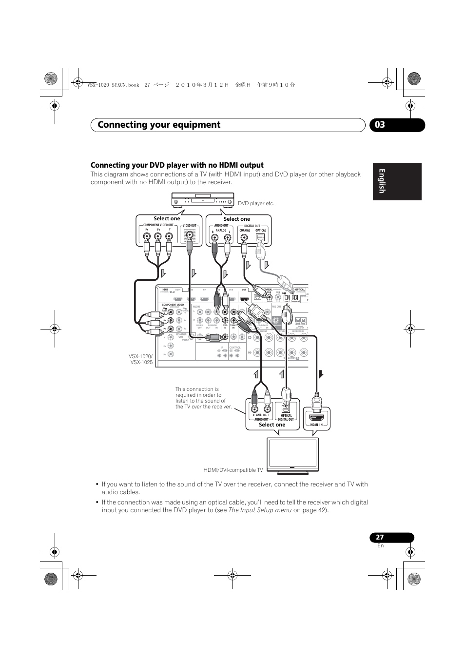 Connecting your dvd player with no hdmi output, Connecting your equipment 03 | Pioneer VSX-920-K User Manual | Page 27 / 400