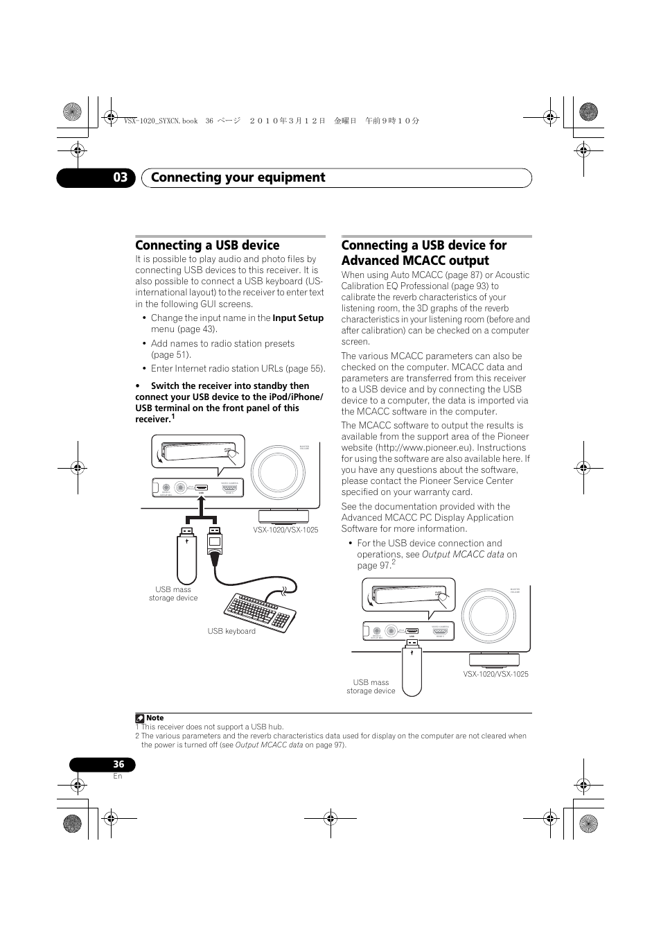 Connecting a usb device, Connecting a usb device for advanced mcacc output, Connecting your equipment 03 | Pioneer VSX-920-K User Manual | Page 36 / 400