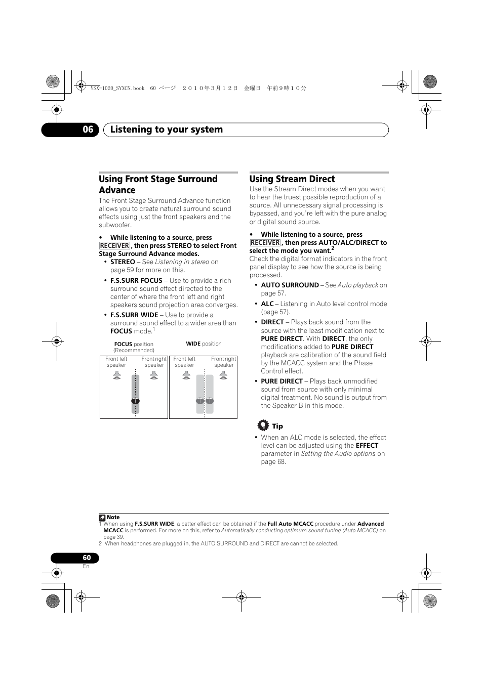 Using front stage surround advance, Using stream direct, Listening to your system 06 | Pioneer VSX-920-K User Manual | Page 60 / 400