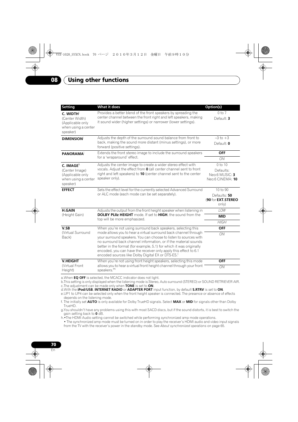 Using other functions 08 | Pioneer VSX-920-K User Manual | Page 70 / 400