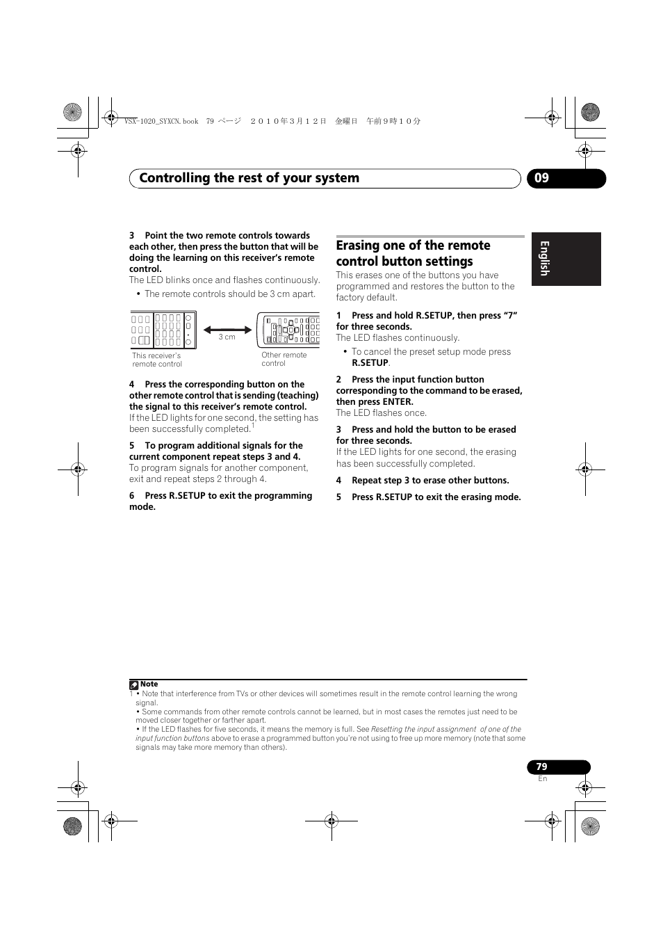 6 press r.setup to exit the programming mode, Erasing one of the remote control button settings, 4 repeat step 3 to erase other buttons | 5 press r.setup to exit the erasing mode, Controlling the rest of your system 09 | Pioneer VSX-920-K User Manual | Page 79 / 400