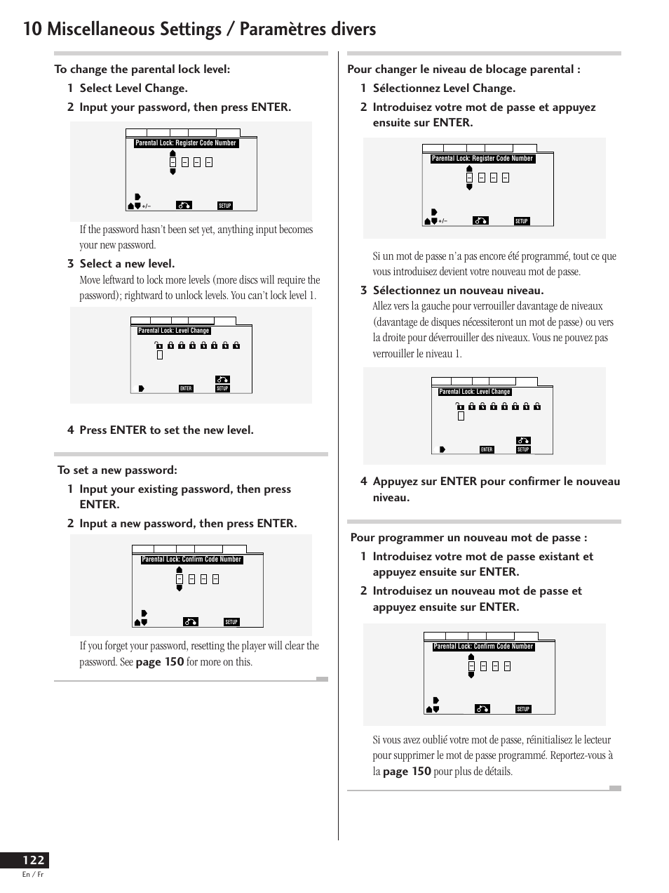 10 miscellaneous settings / paramètres divers | Pioneer DV-737 User Manual | Page 122 / 156