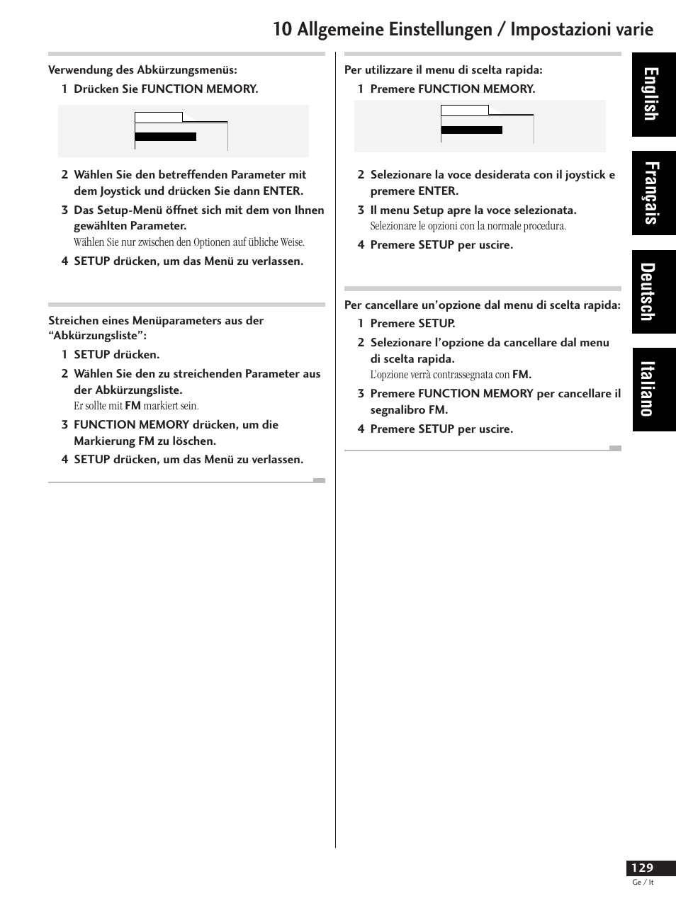 10 allgemeine einstellungen / impostazioni varie, English français deutsch italiano | Pioneer DV-737 User Manual | Page 129 / 156