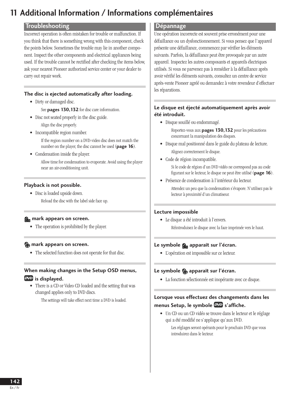 Troubleshooting, Dépannage | Pioneer DV-737 User Manual | Page 142 / 156