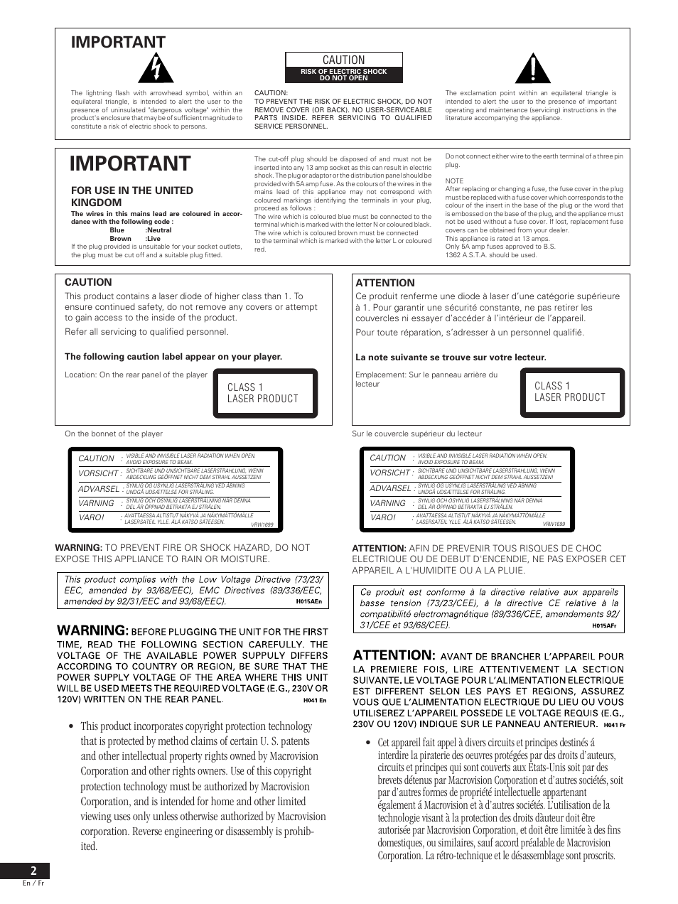 1 before you start / avant de commencer, Important, Caution | Pioneer DV-737 User Manual | Page 2 / 156