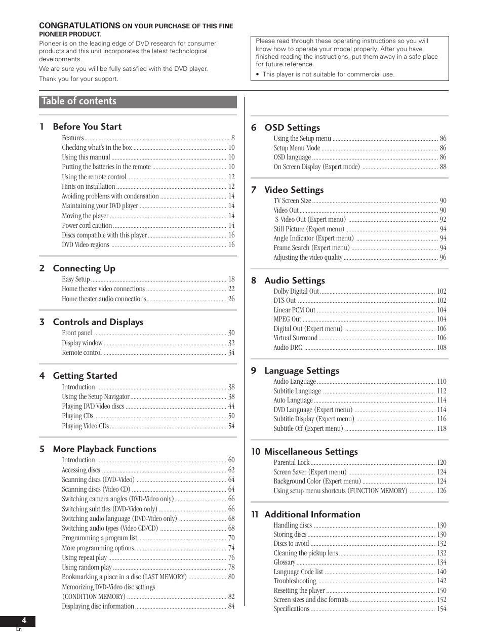 Pioneer DV-737 User Manual | Page 4 / 156