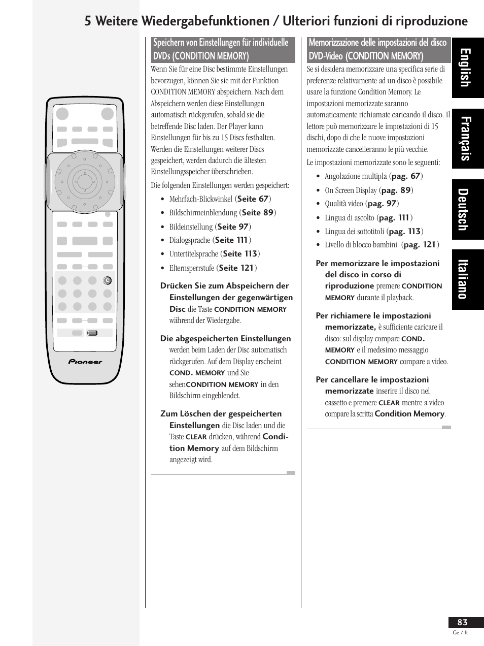 English français deutsch italiano | Pioneer DV-737 User Manual | Page 83 / 156