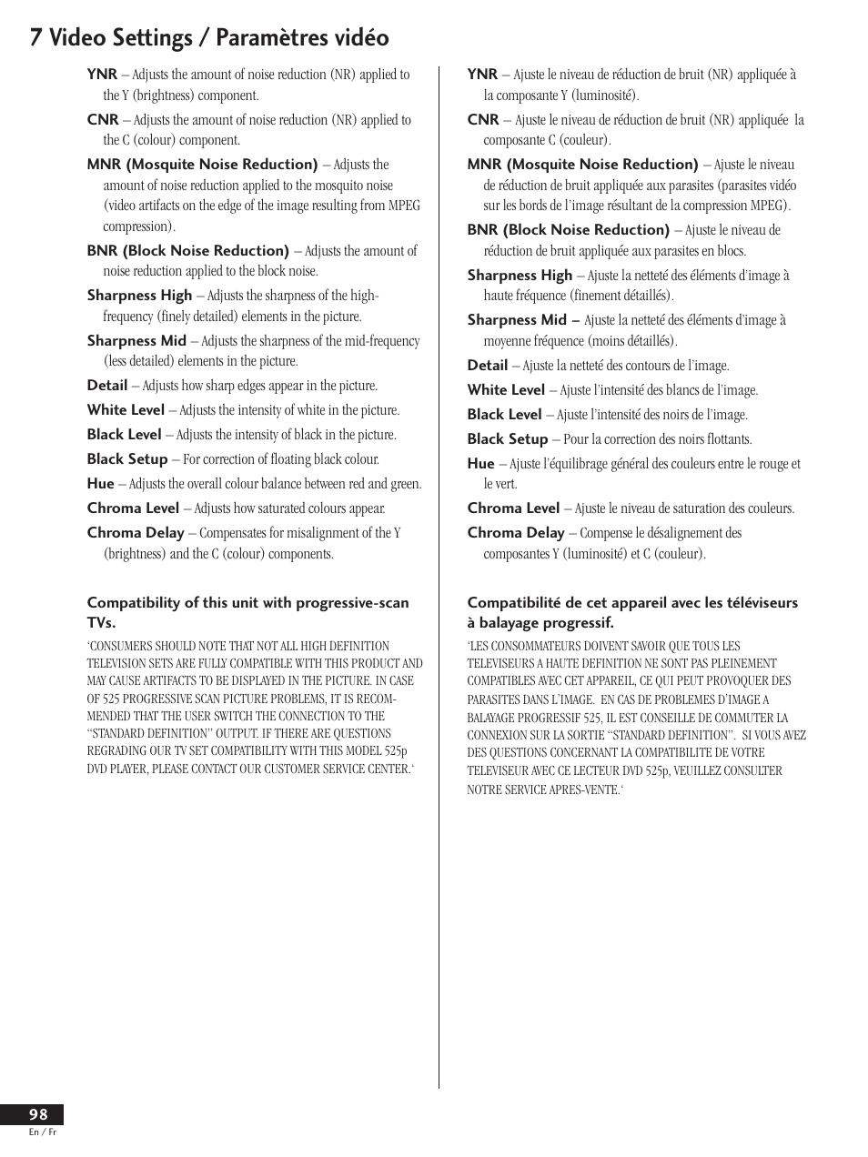 7 video settings / paramètres vidéo | Pioneer DV-737 User Manual | Page 98 / 156