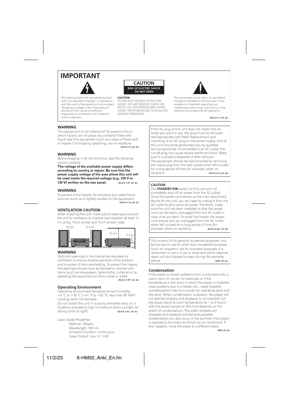 Important, Caution | Pioneer X-HM50-K User Manual | Page 2 / 28