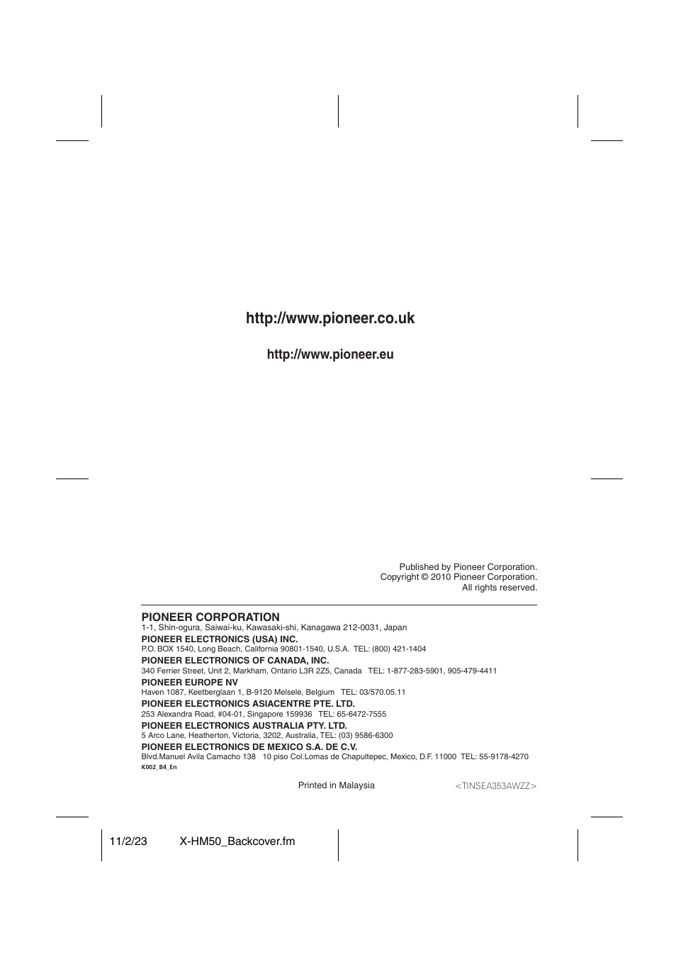 Pioneer X-HM50-K User Manual | Page 28 / 28