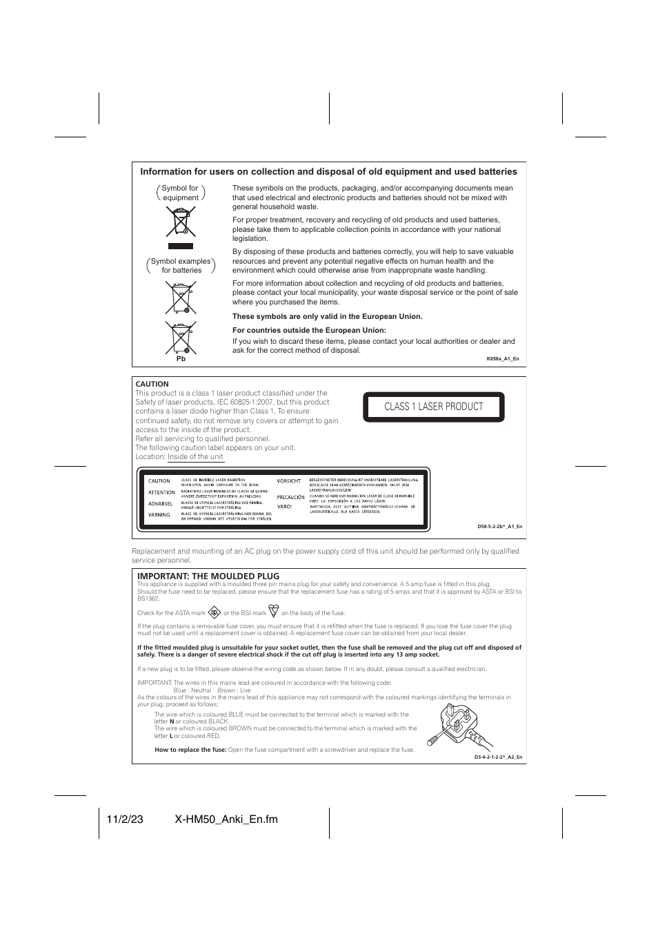 Class 1 laser product | Pioneer X-HM50-K User Manual | Page 3 / 28