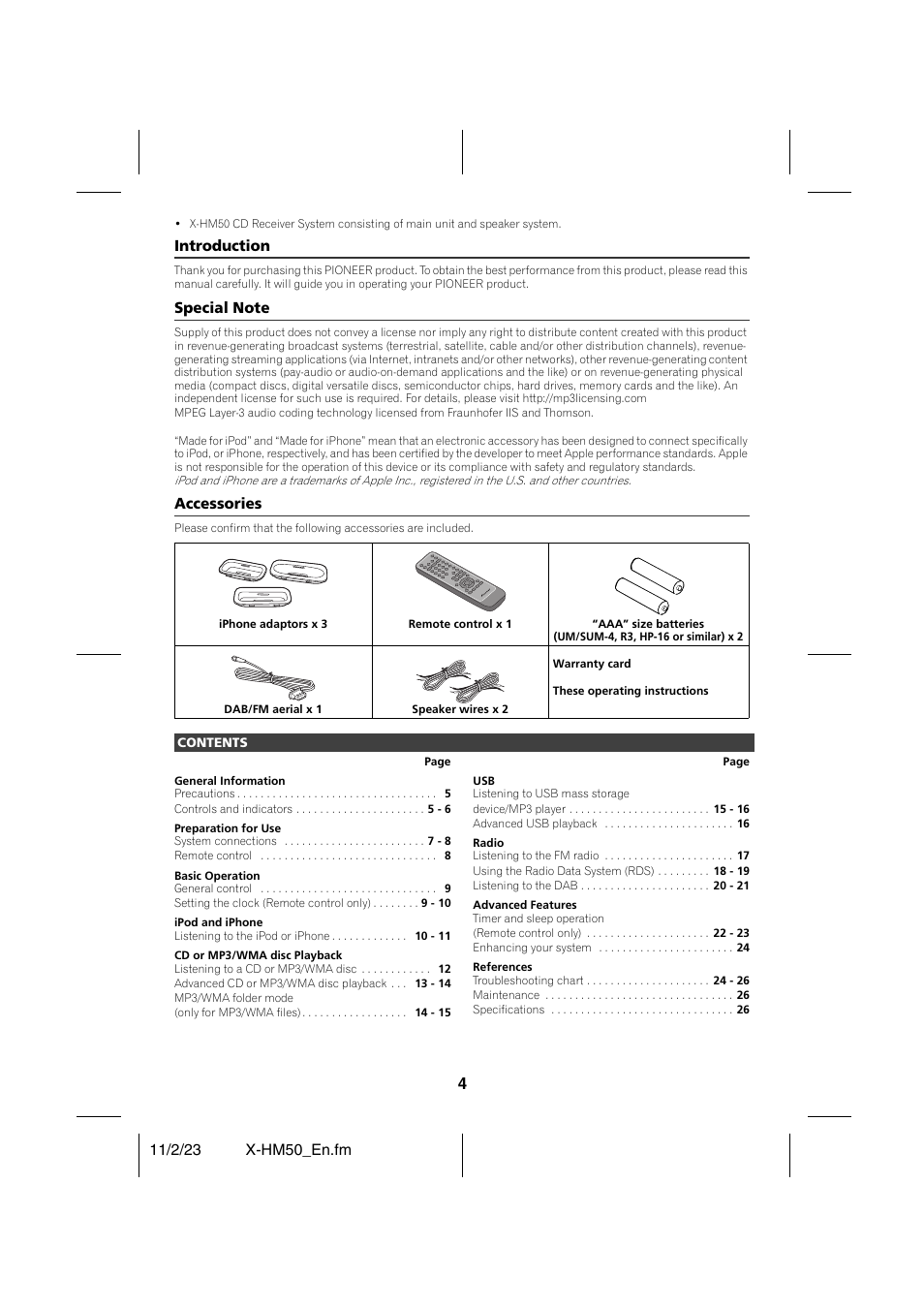Pioneer X-HM50-K User Manual | Page 4 / 28