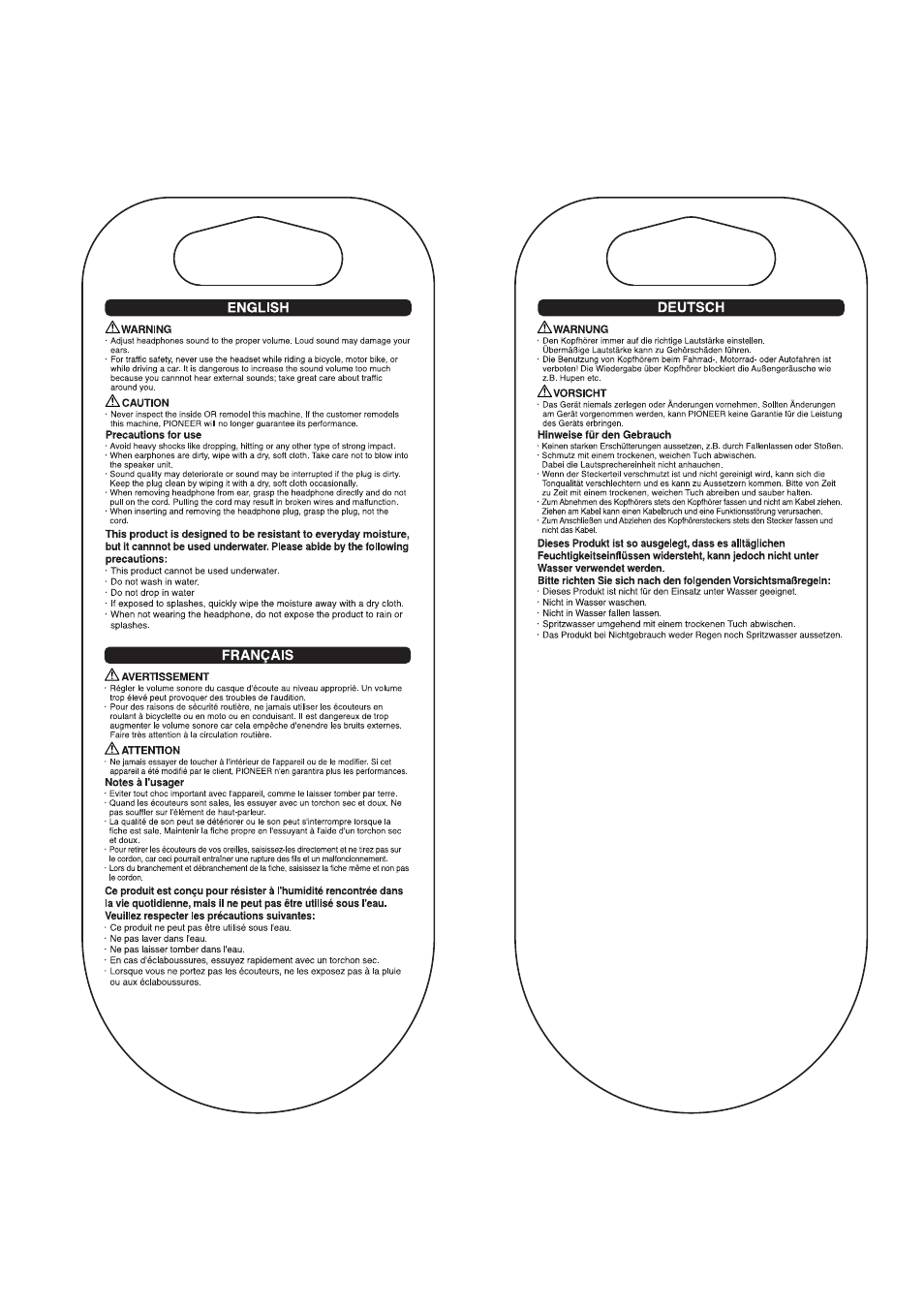 English, Français, Deutsch | Pioneer SE-E22-J2 User Manual | Page 2 / 2