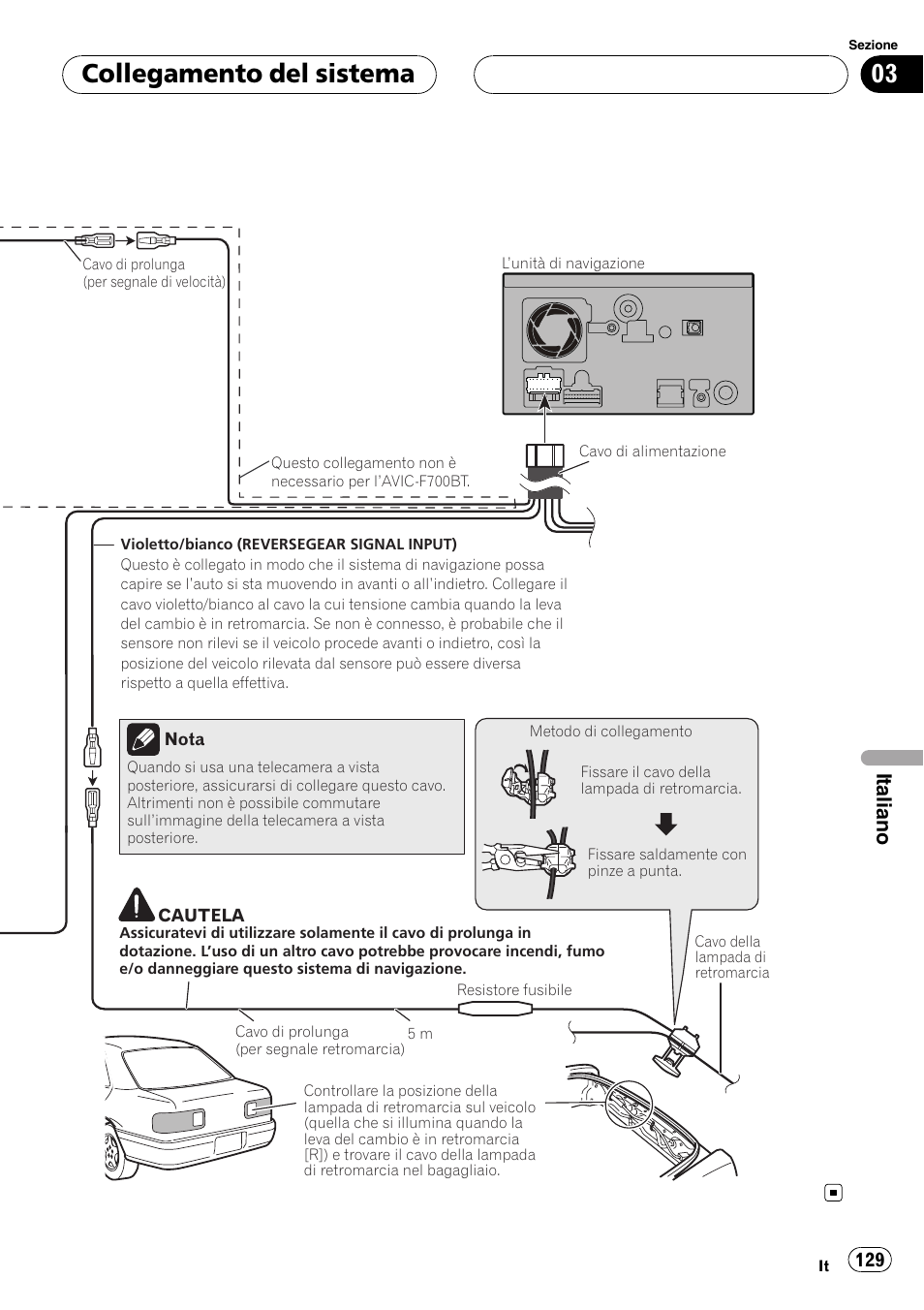 Collegamento del sistema, Italiano | Pioneer AVIC F900BT User Manual | Page 129 / 177