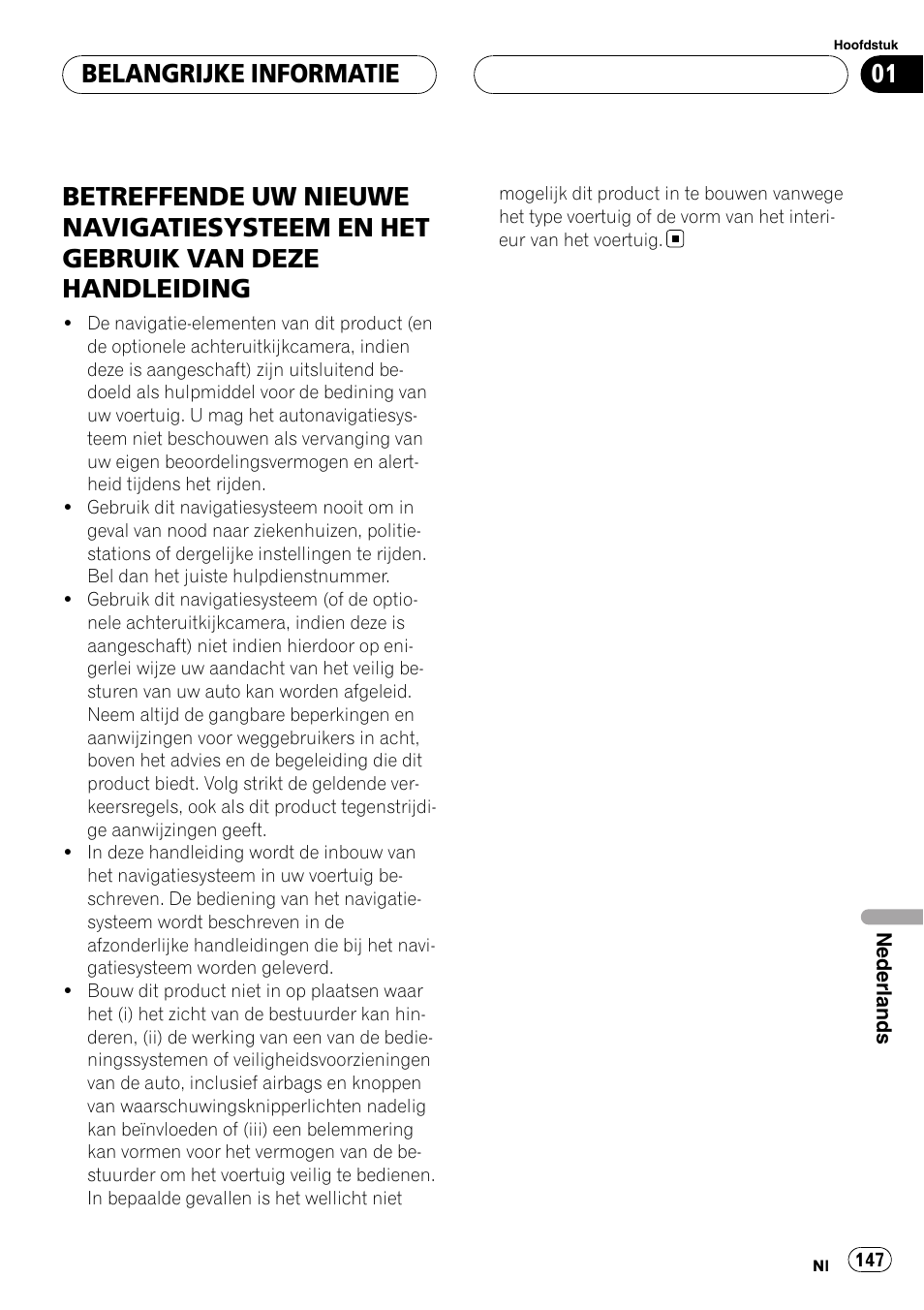 Belangrijke informatie, Betreffende uw nieuwe | Pioneer AVIC F900BT User Manual | Page 147 / 177