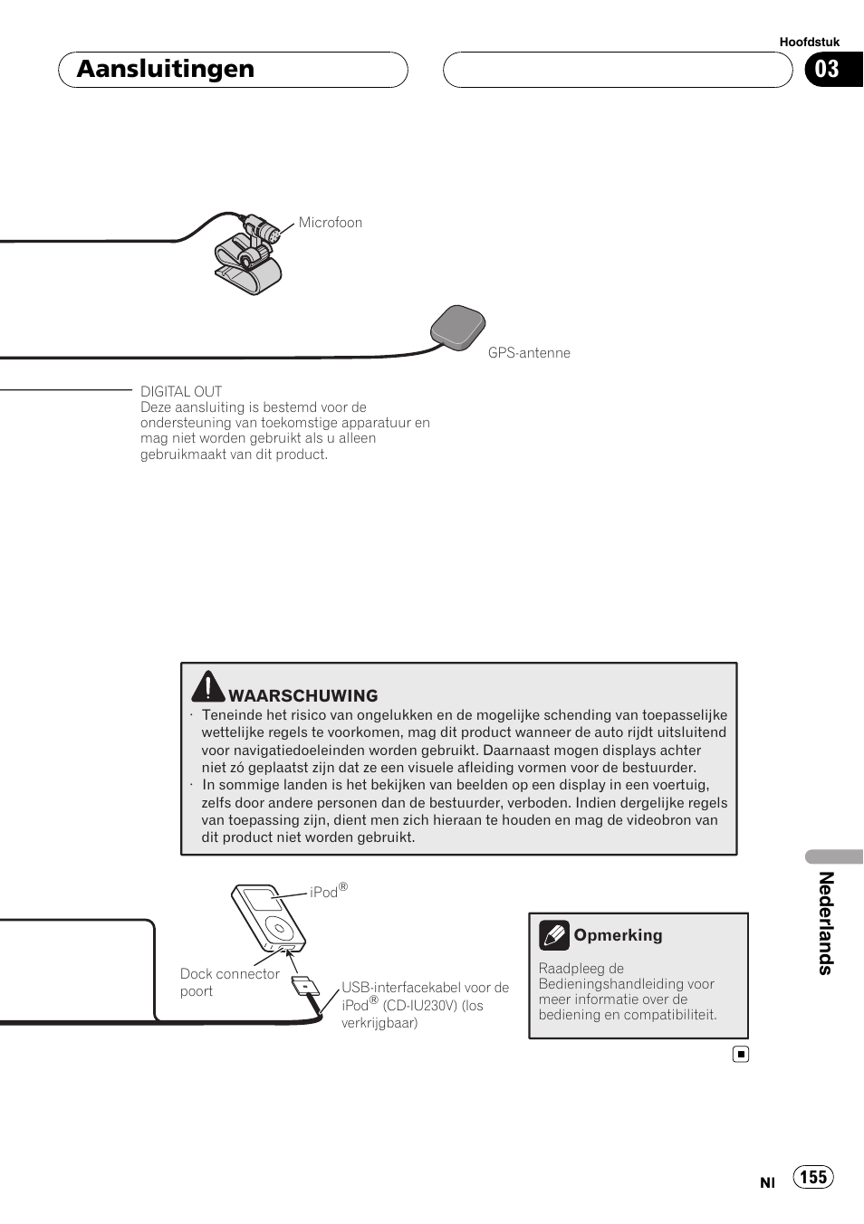 Aansluitingen, Nederlands | Pioneer AVIC F900BT User Manual | Page 155 / 177